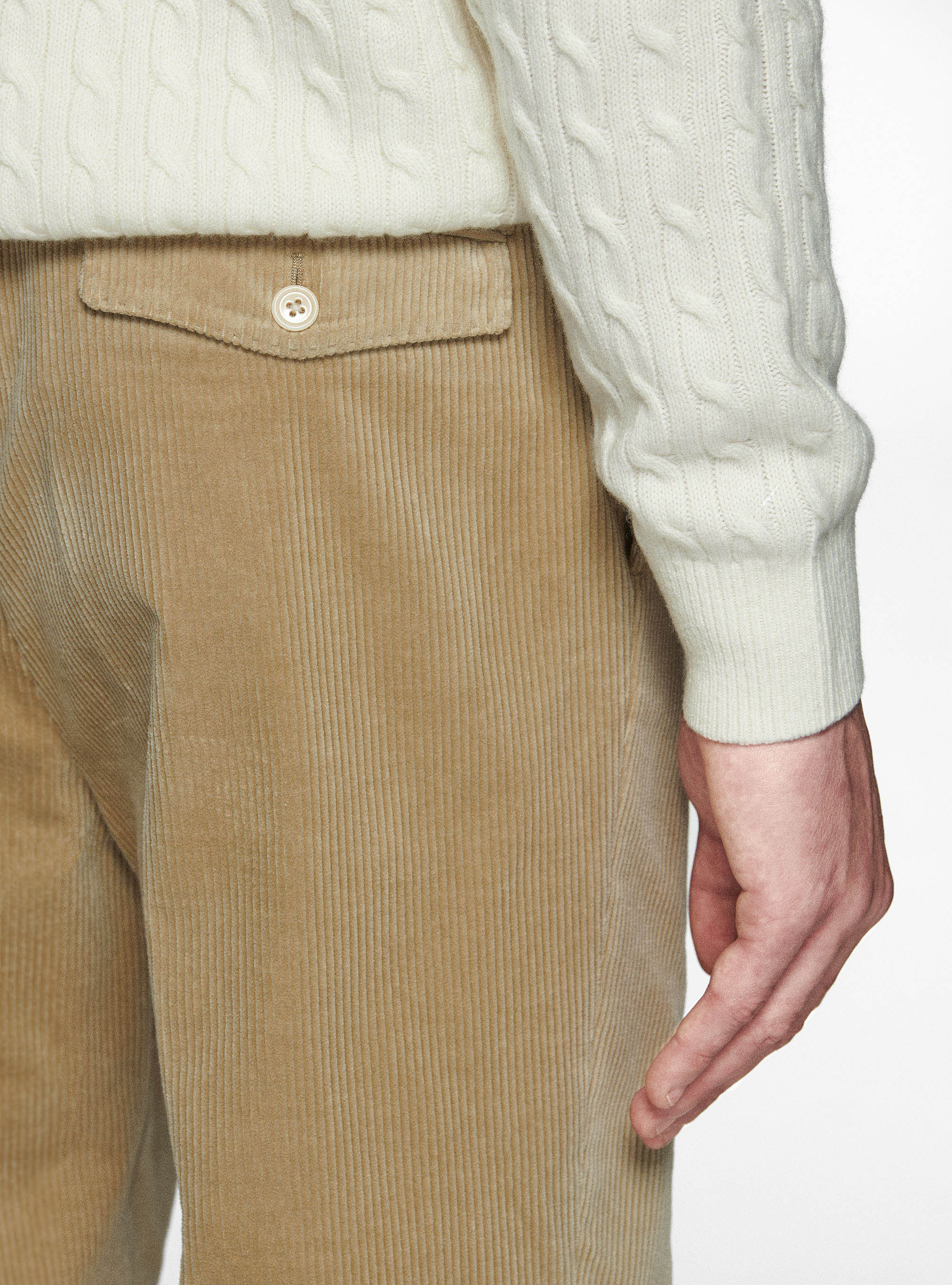 Pantaloni con pince in velluto Duca Visconti di Modrone, SABBIA