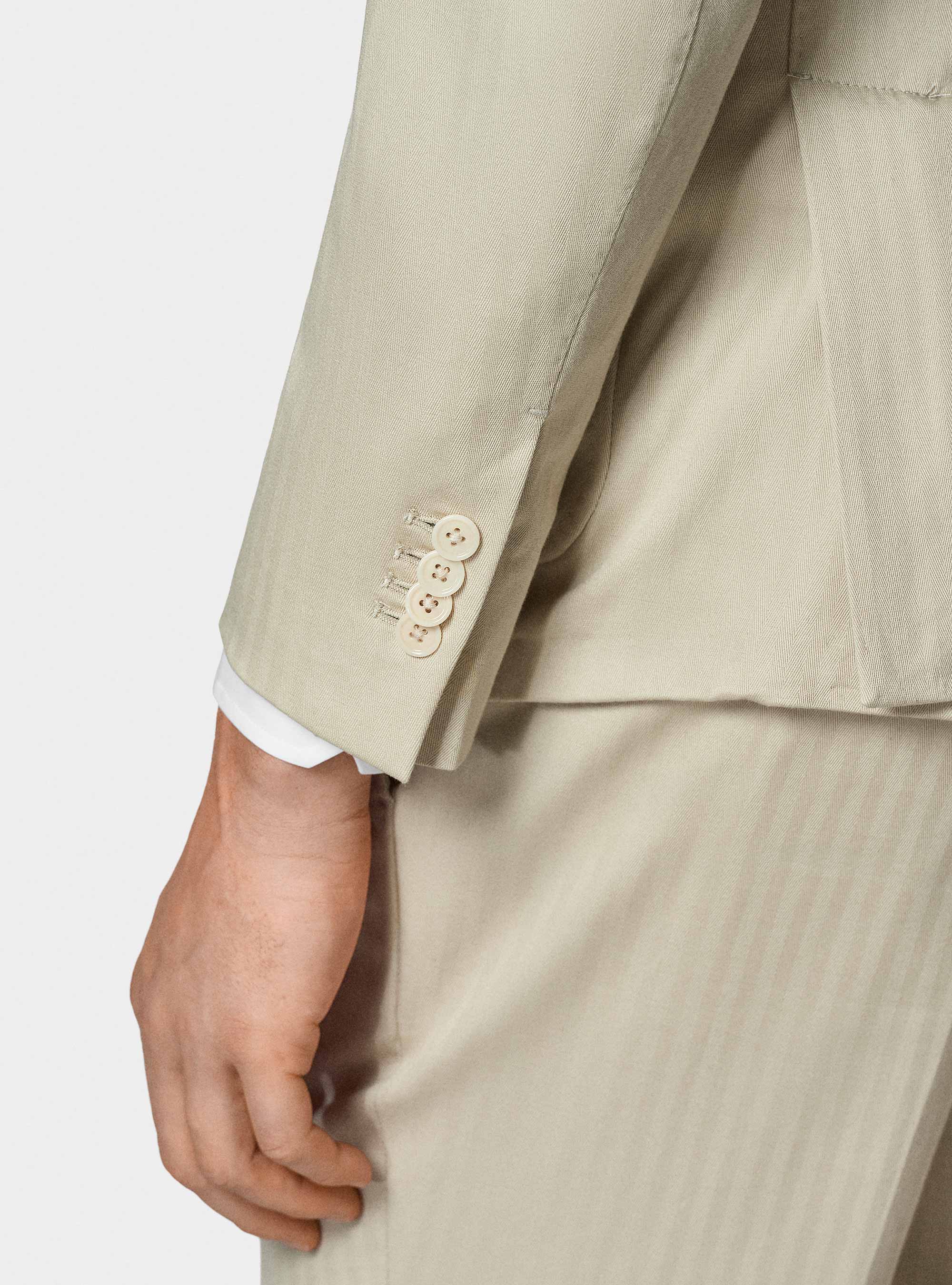 Giacca abito doppiopetto in cotone e lino, ECRU