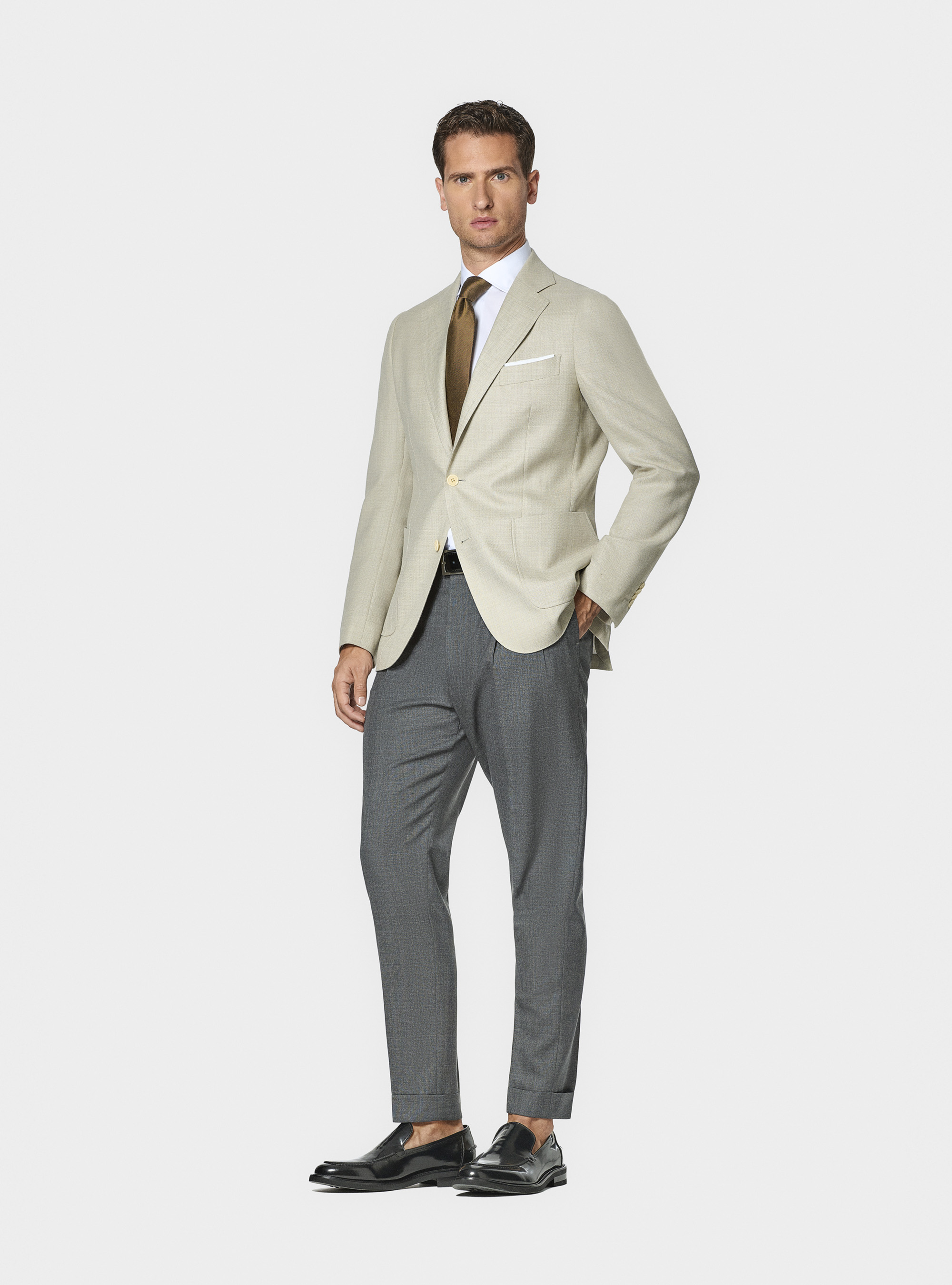 Vitale Barberis Canonico pure wool double pleat trousers, ASFALTO 0112C