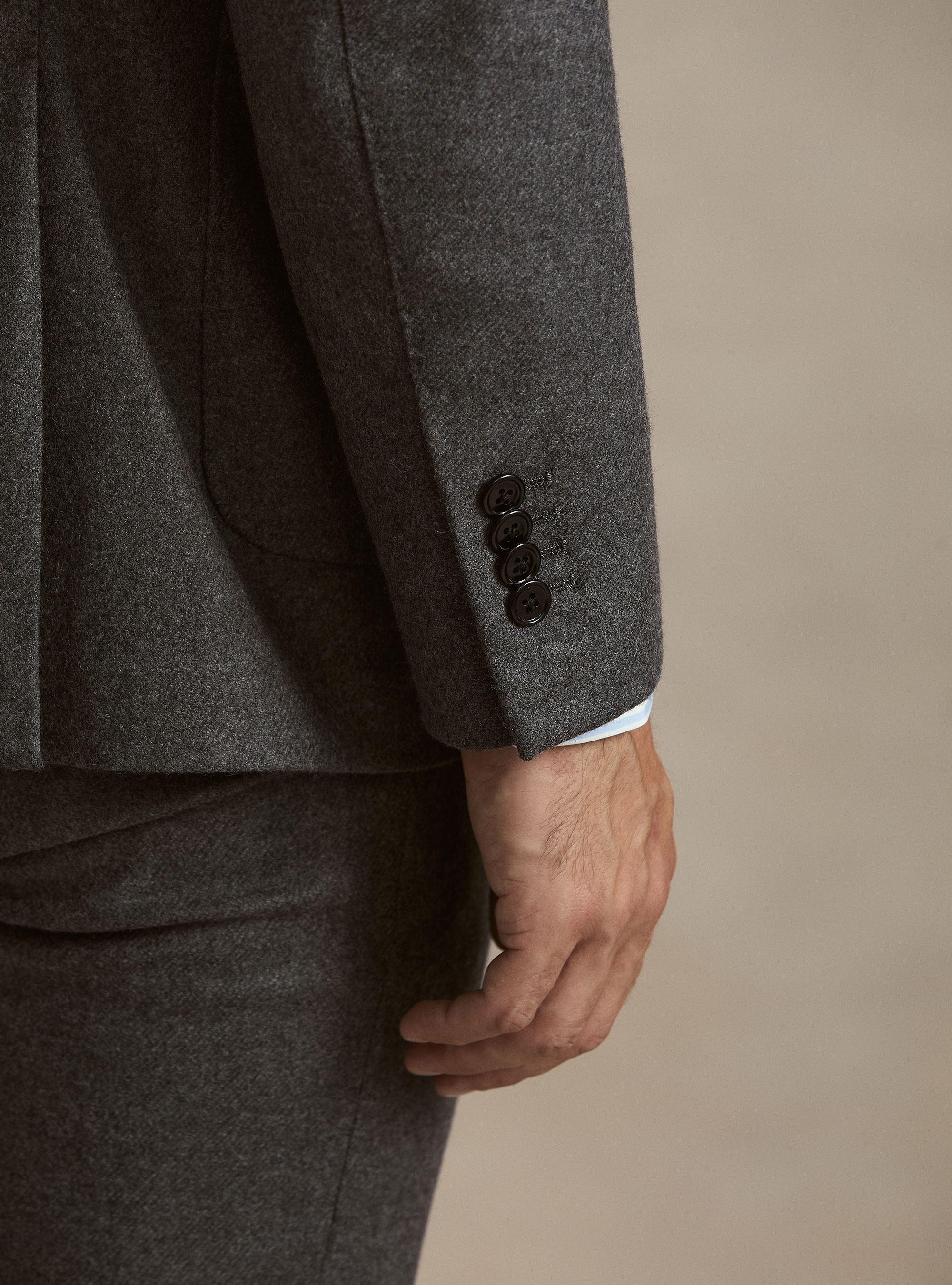 Wool blend flannel blazer, ASPHALT GREY