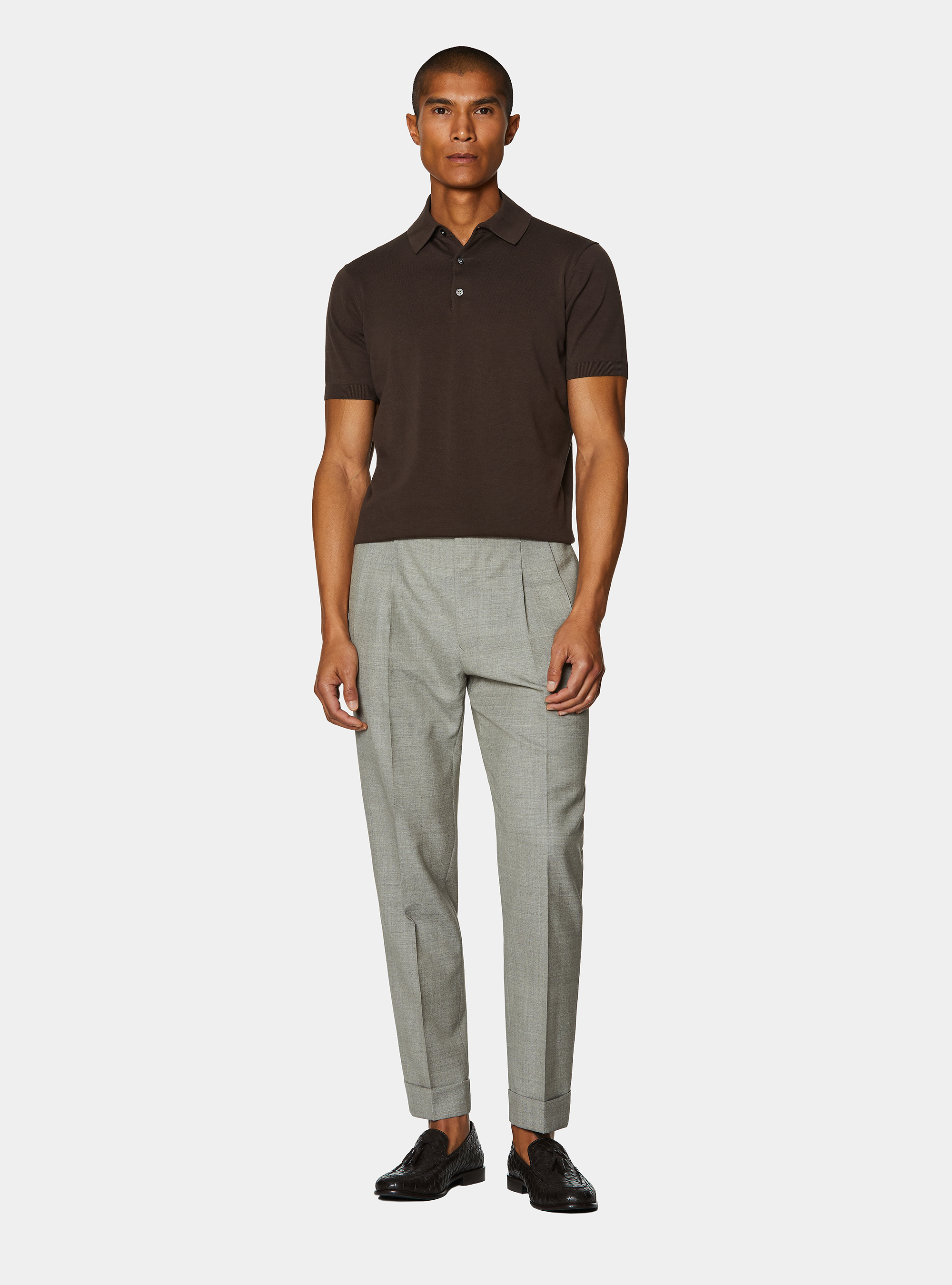 Polo in maglia in cotone m/c, BROWN