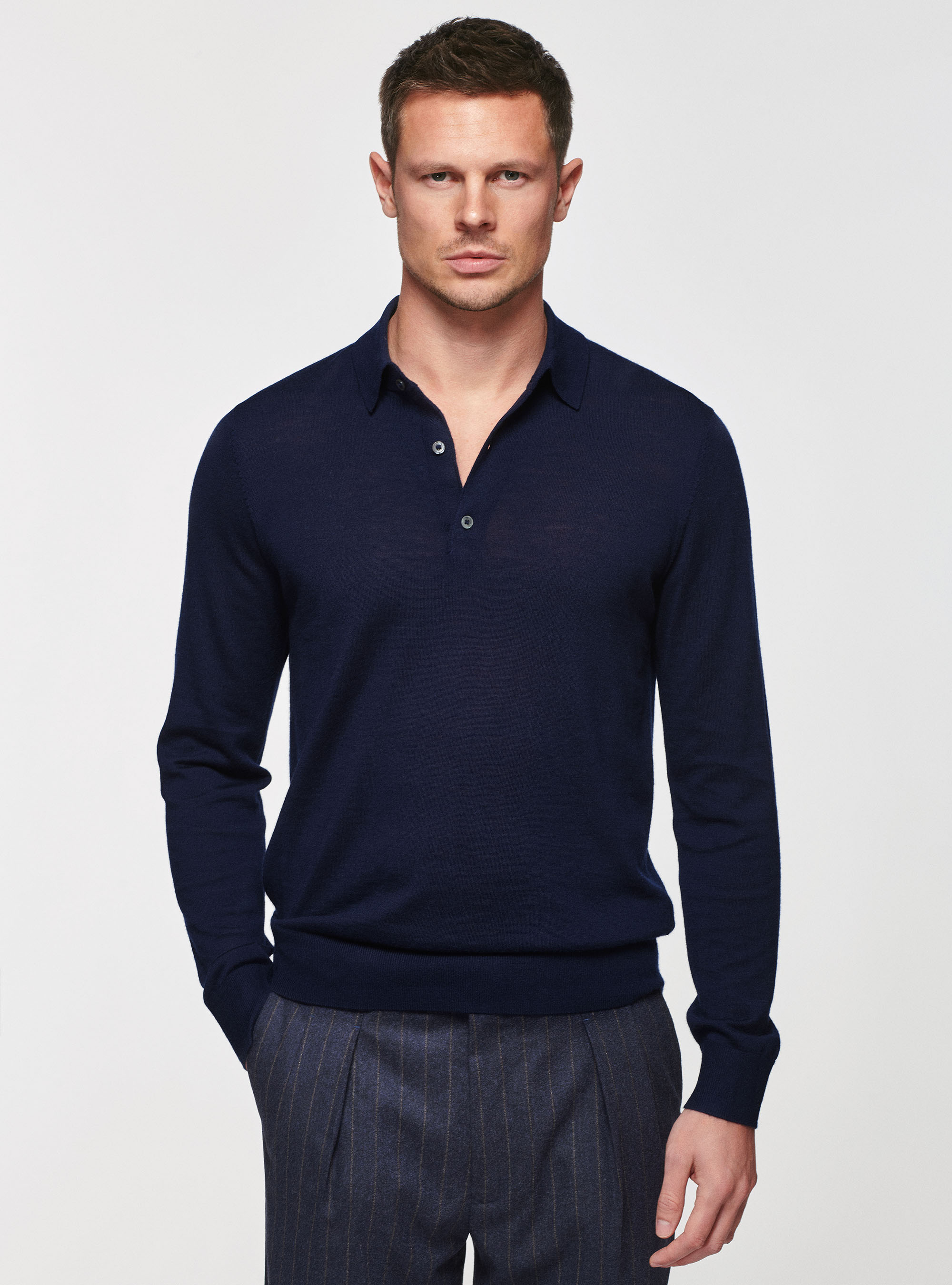 Pure merino wool polo shirt, NAVY BLUE