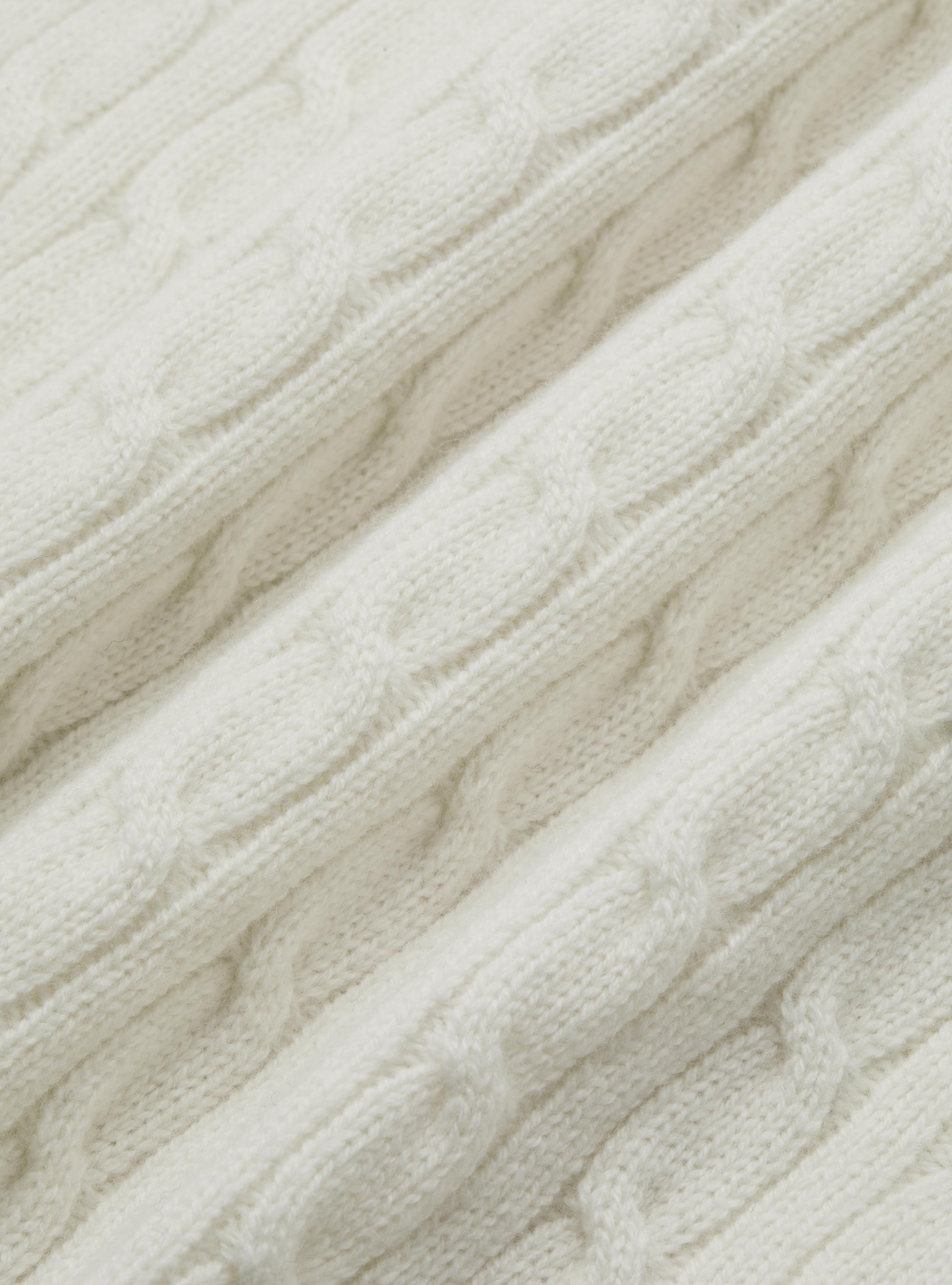 Maglia collo alto in lana cashmere con treccia, BIANCO