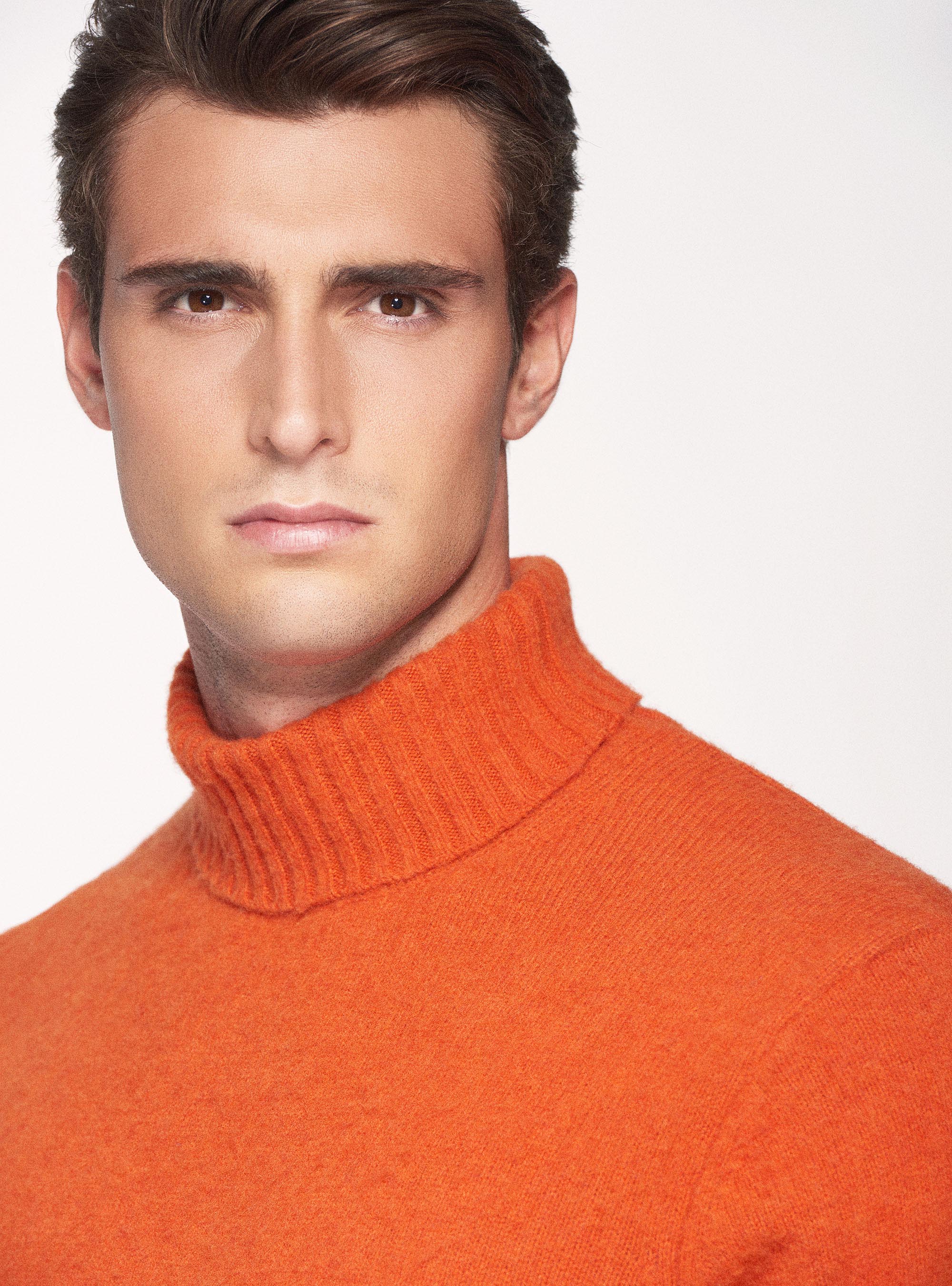 Maglia collo alto in misto lana brushed, ARANCIONE