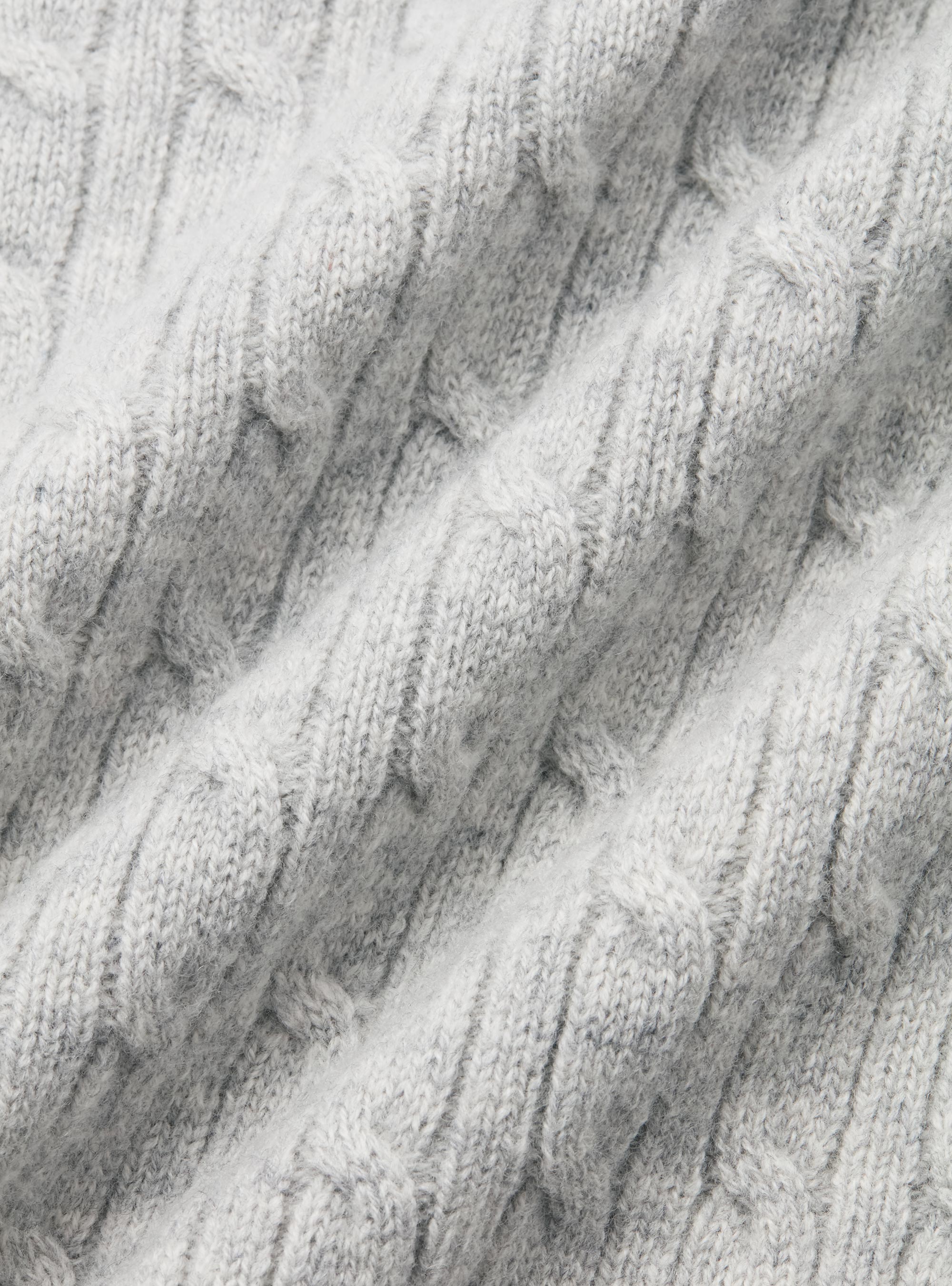 Cable-knit wool and cashmere mock neck sweater, LIGHT GREY MELANGE