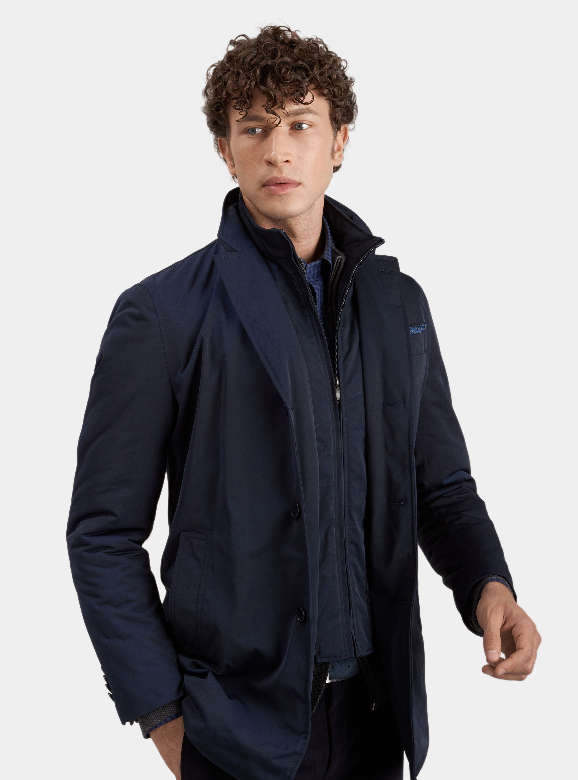 Single-breasted raincoat with bib, NAVY BLUE