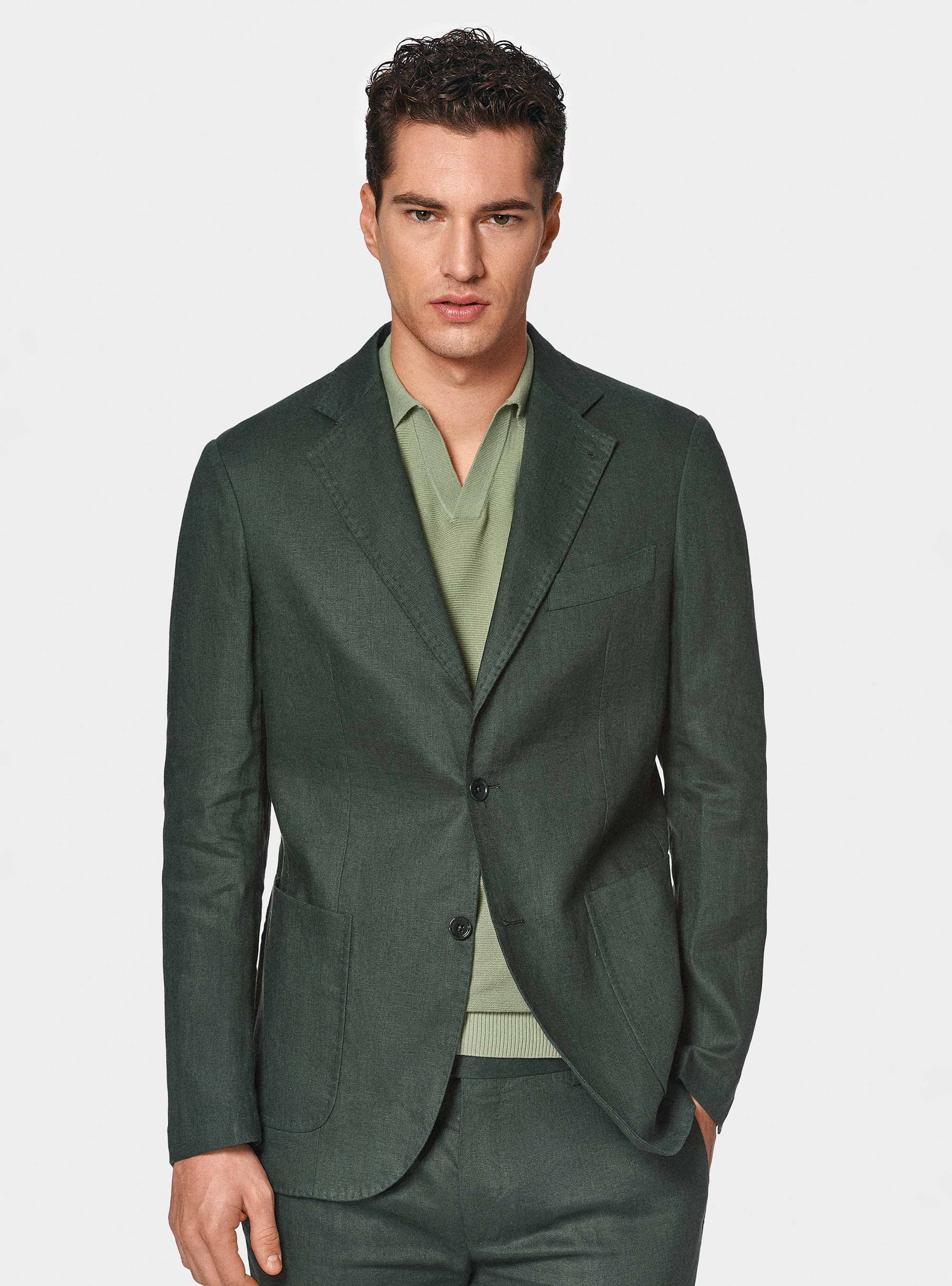 Giacca abito in puro lino, VERDE