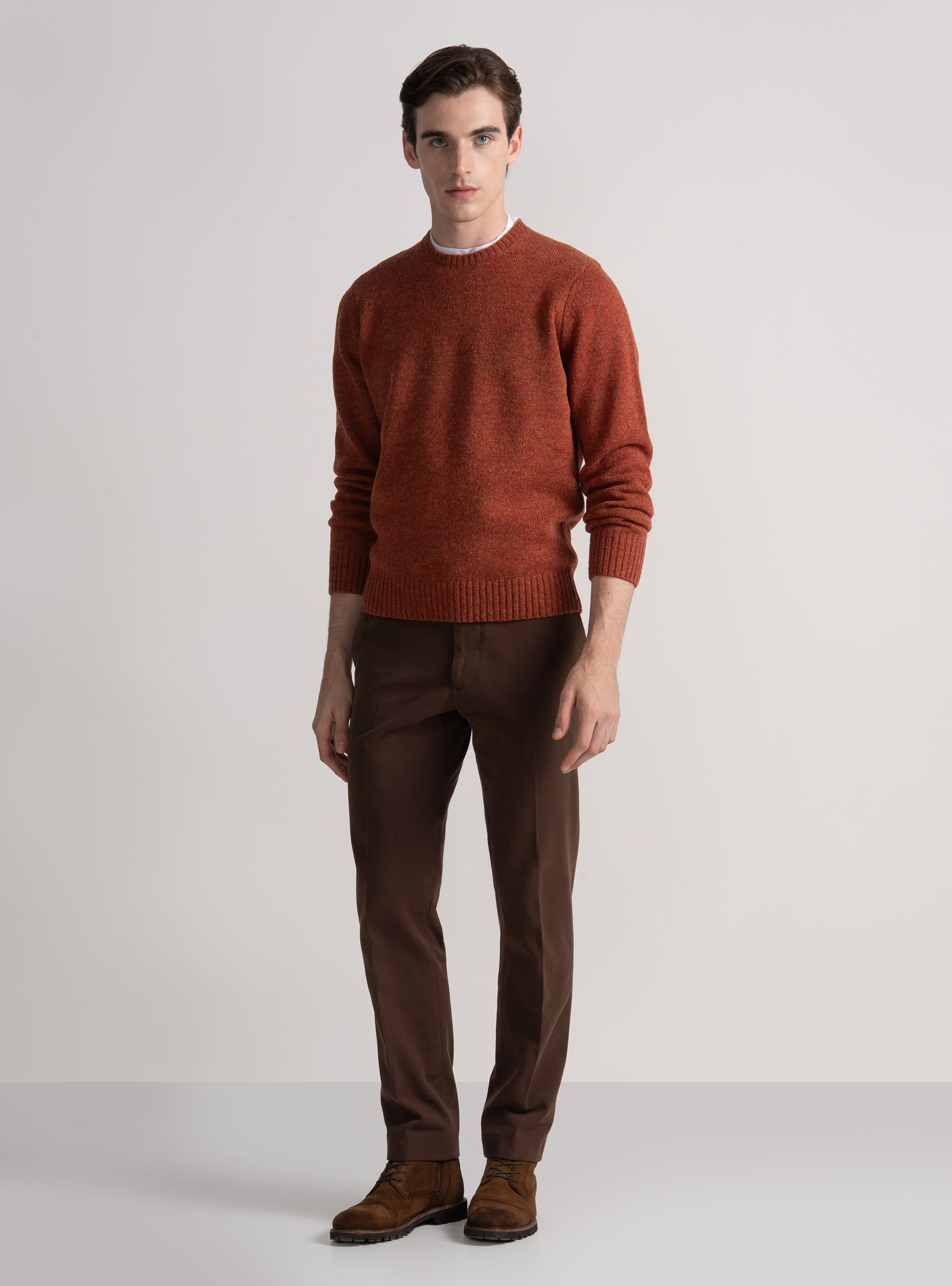 Shetland wool crew-neck sweater, TERRACOTTA