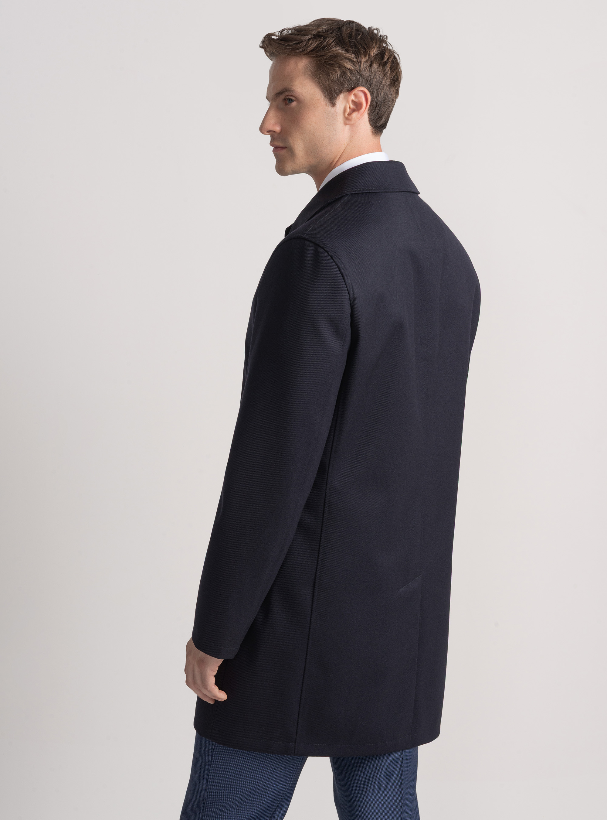 Gabardina en sarga de mezcla de lana, AZUL MARINO