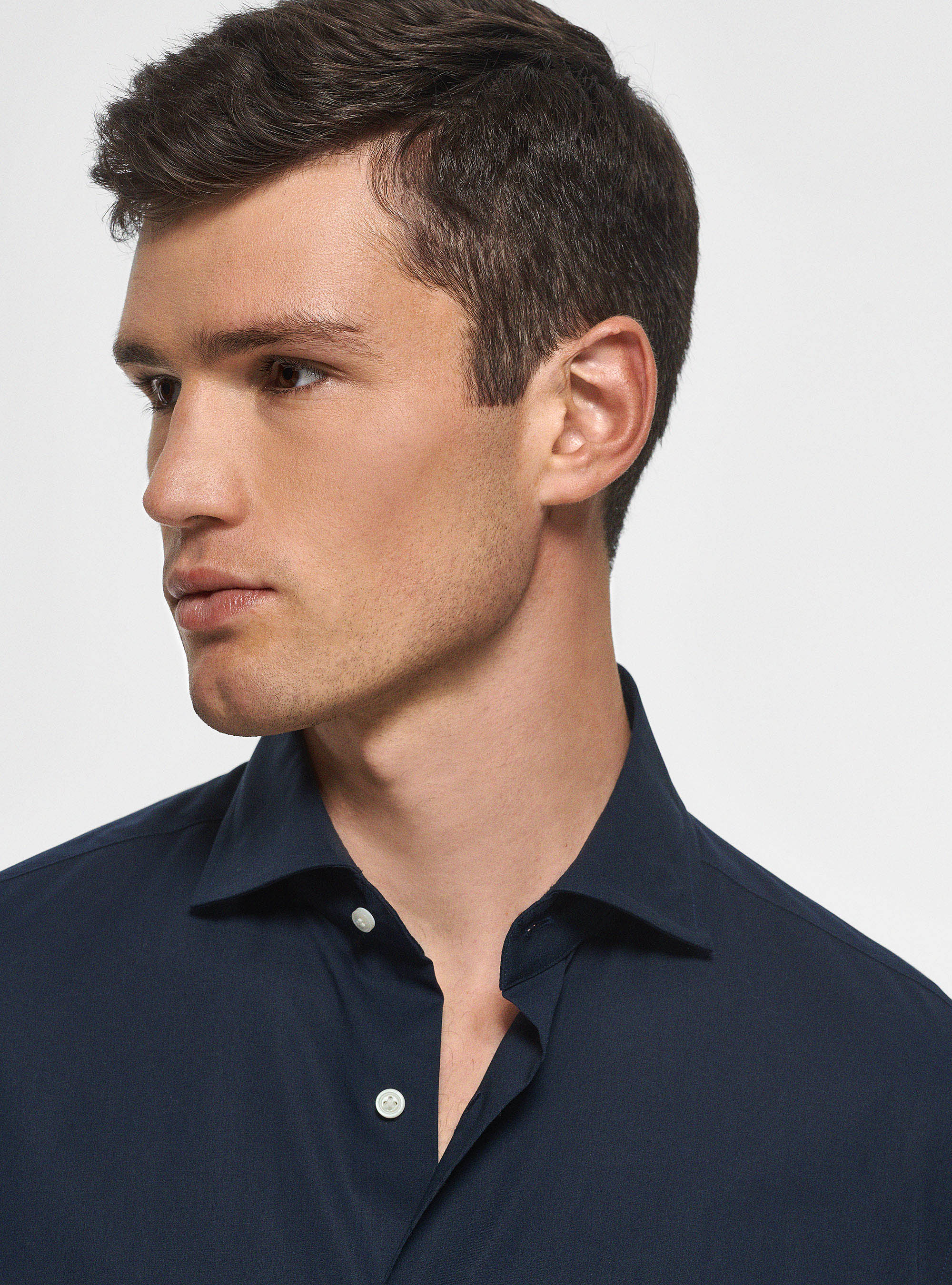 Camicia in popeline stretch, BLU NAVY