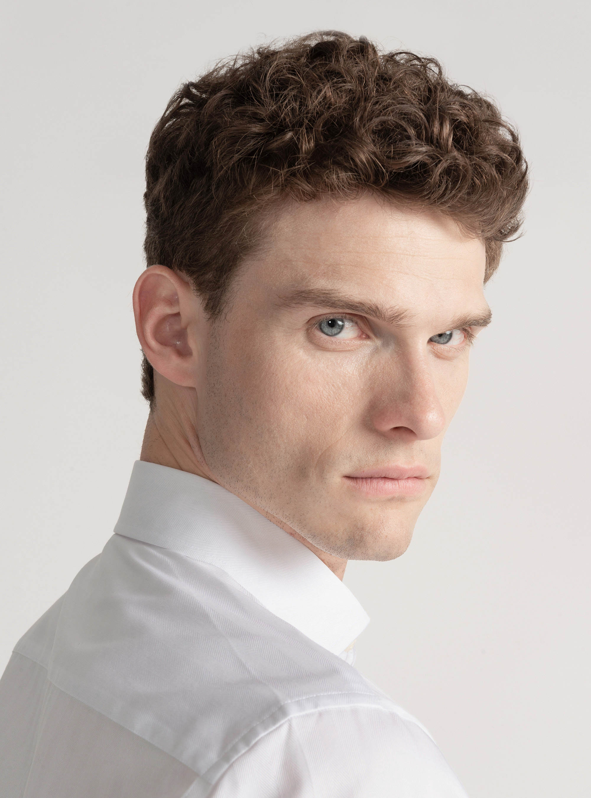 Camicia spigata in twill di cotone, BIANCO