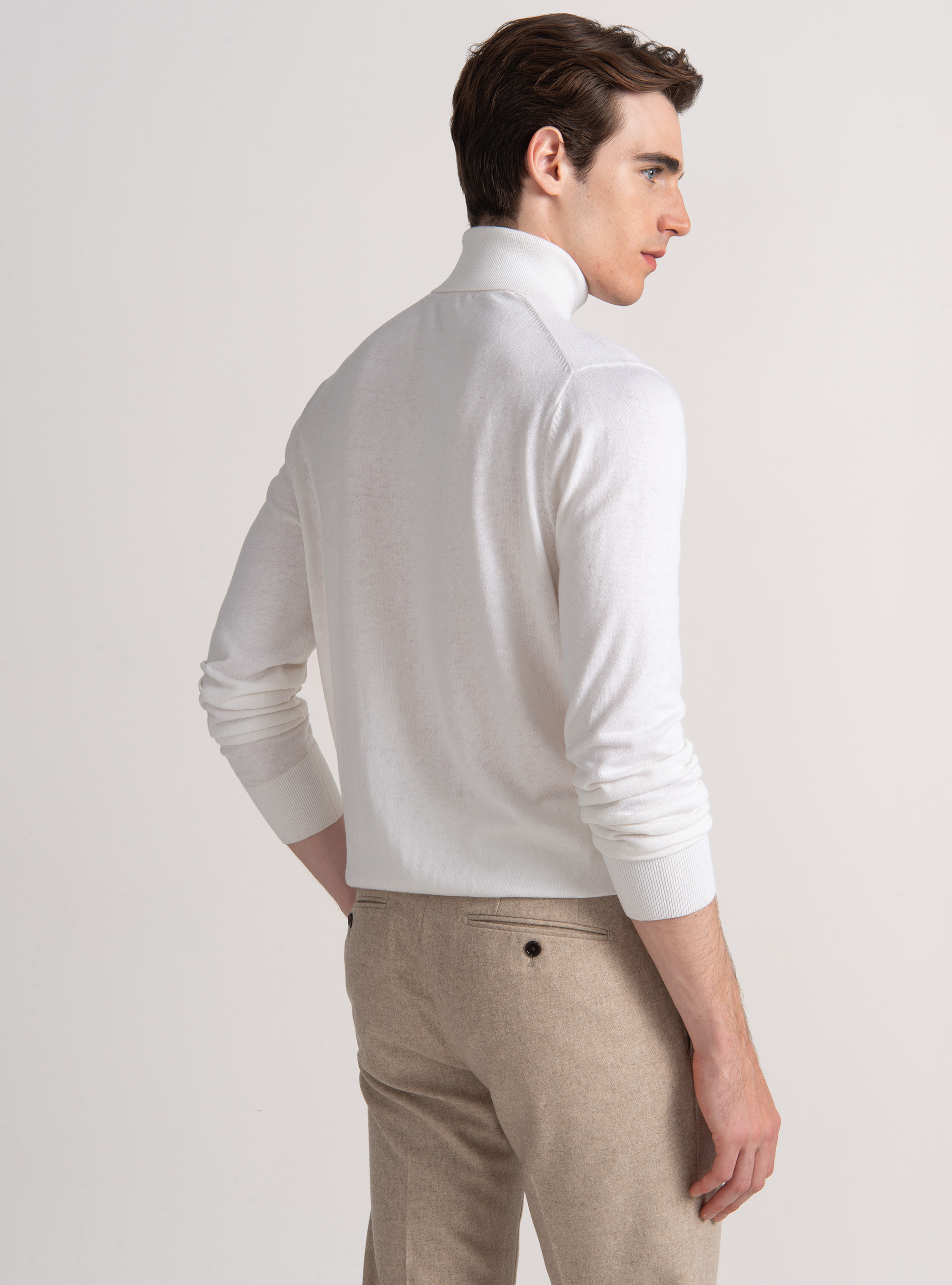 Silk and cashmere cotton turtleneck, WHITE