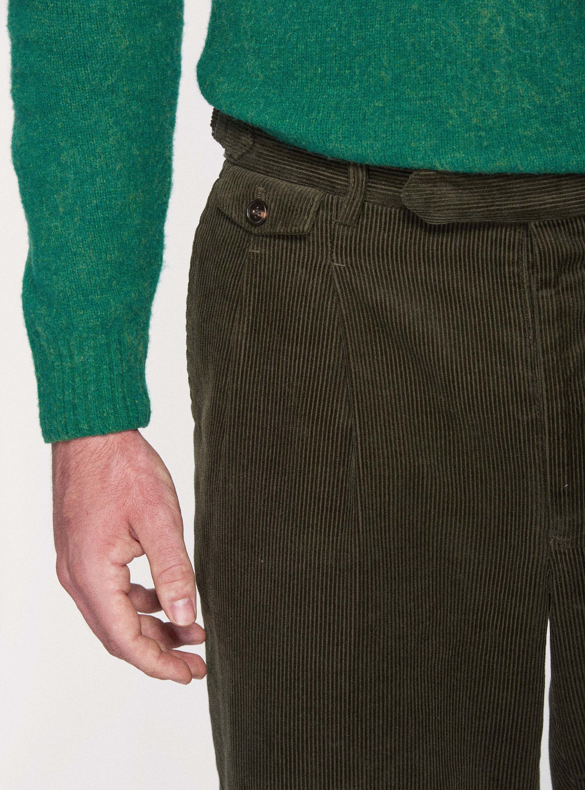 Pantalones de terciopelo de algod&oacute;n con correa lateral, VERDE