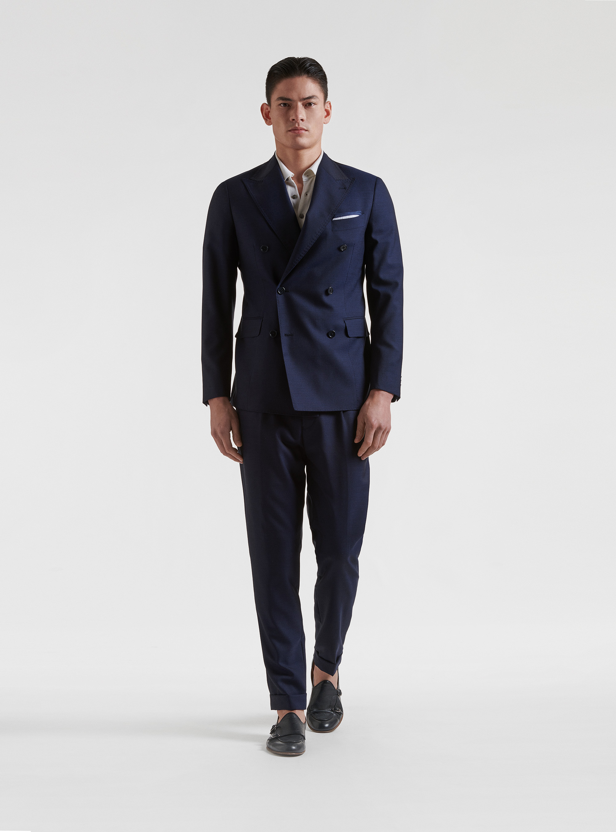 Giacca slim fit doppiopetto in pura lana Vitale Barberis Canonico, BLU NAVY