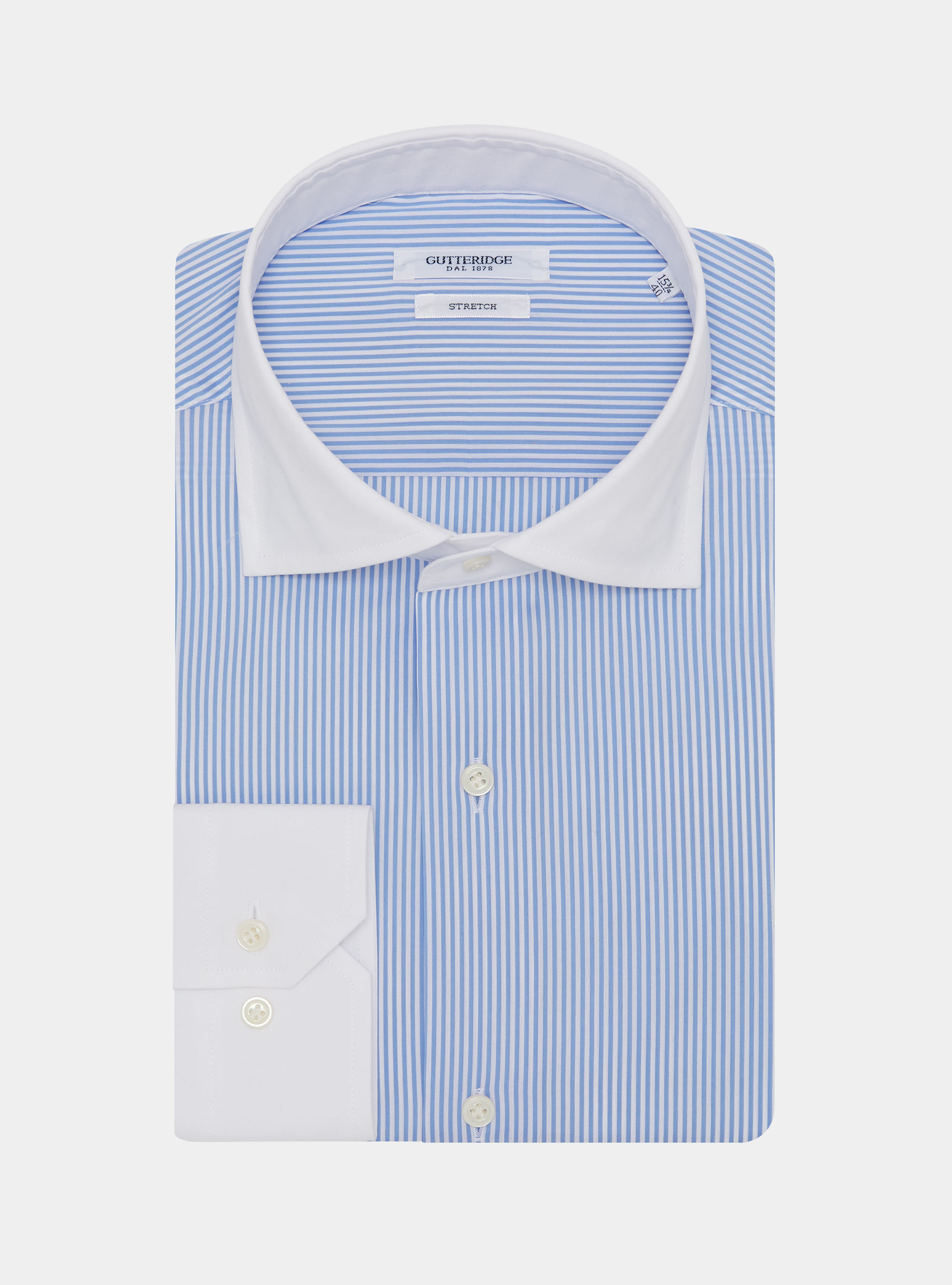Camicia rigata in popeline stretch con contrasto, AZZURRO