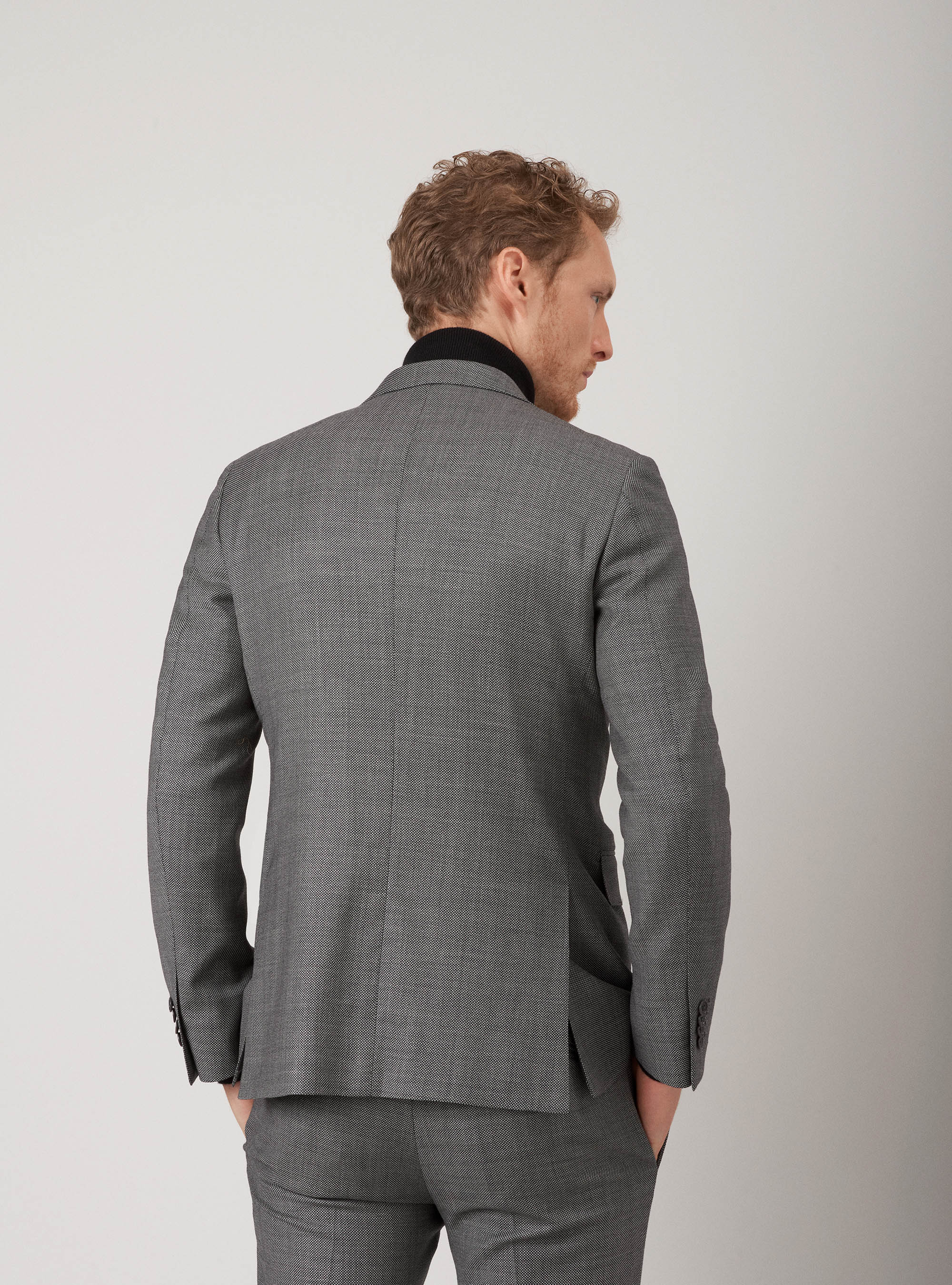 Giacca da abito occhio di pernice in pura lana, GRIGIO CHIARO