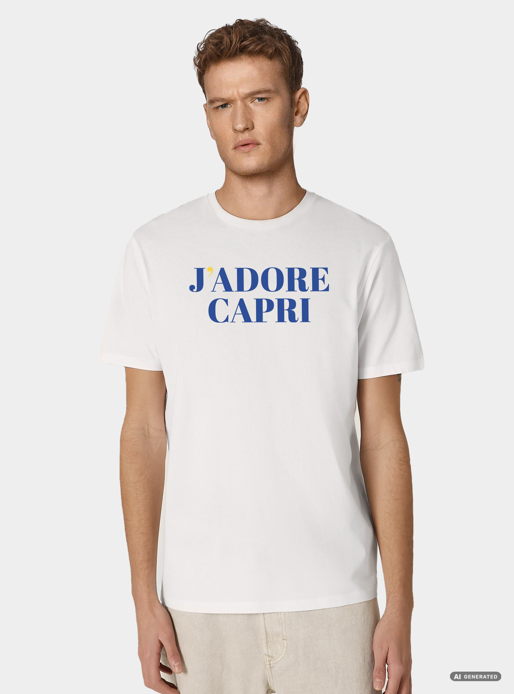 T-shirt in cotone mezza manica "j'adore capri", WHITE