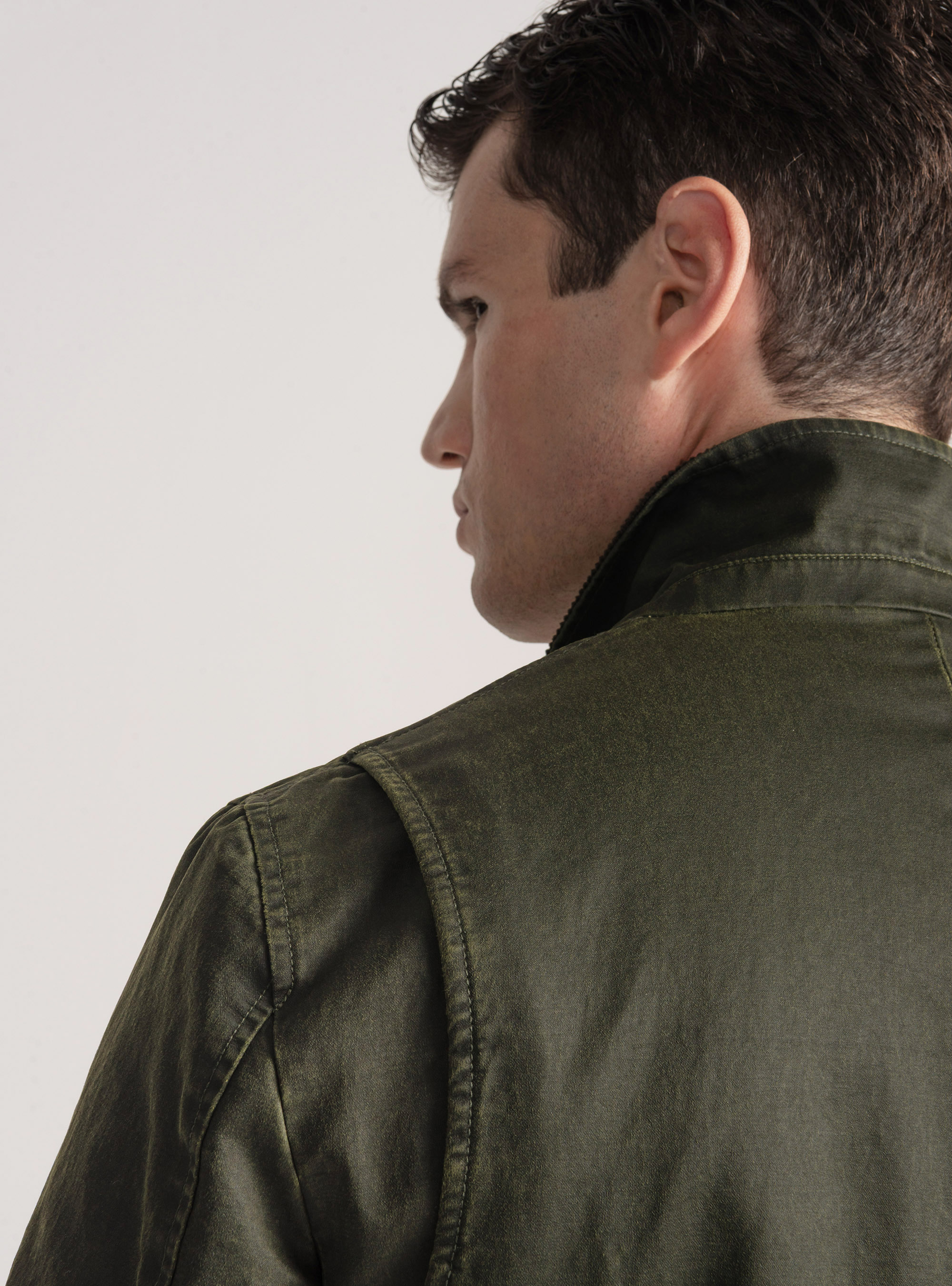 Chaqueta encerada en mezcla de algodón con detalles de terciopelo, VERDE