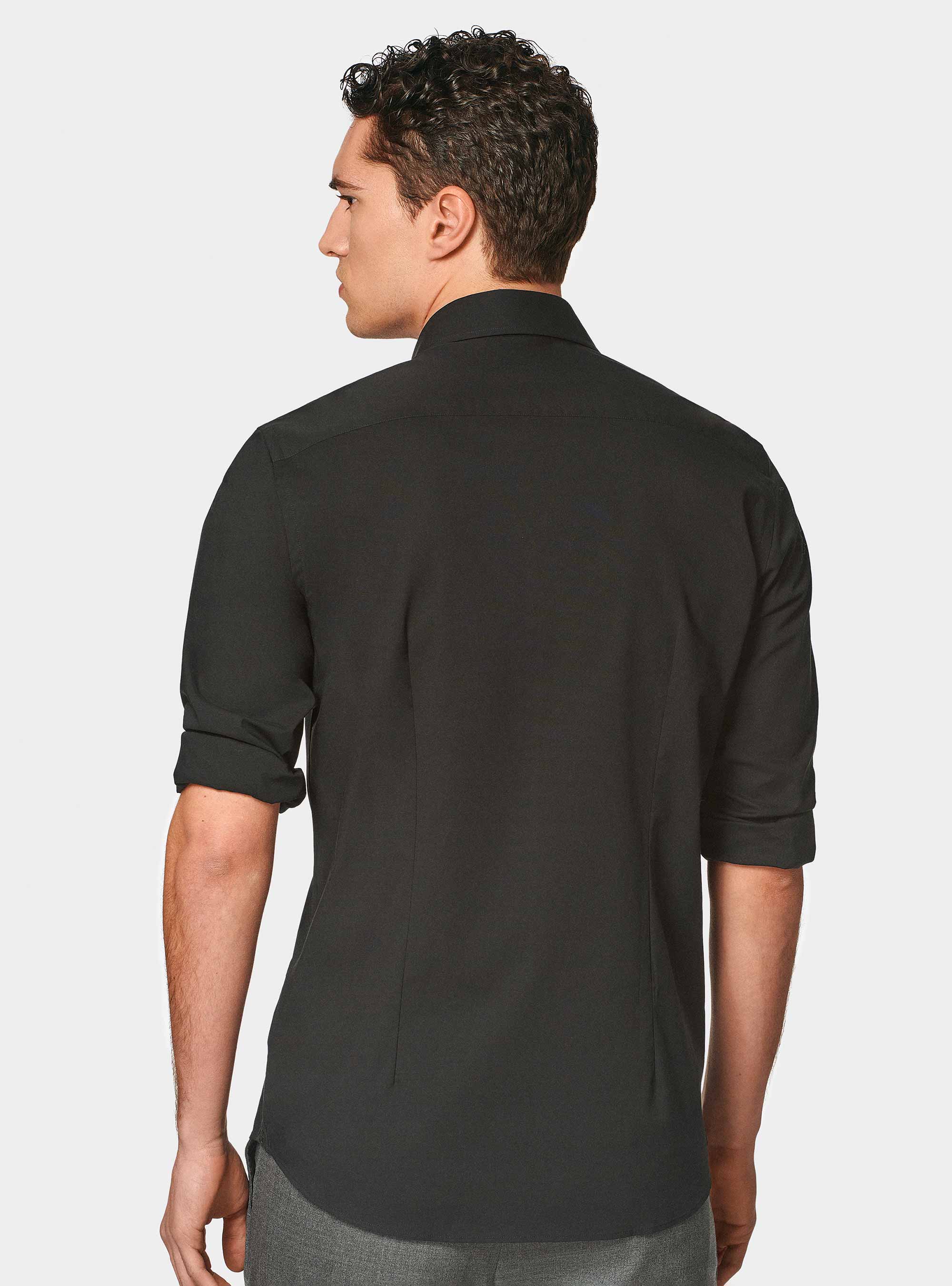 Camicia in popeline stretch, NERO