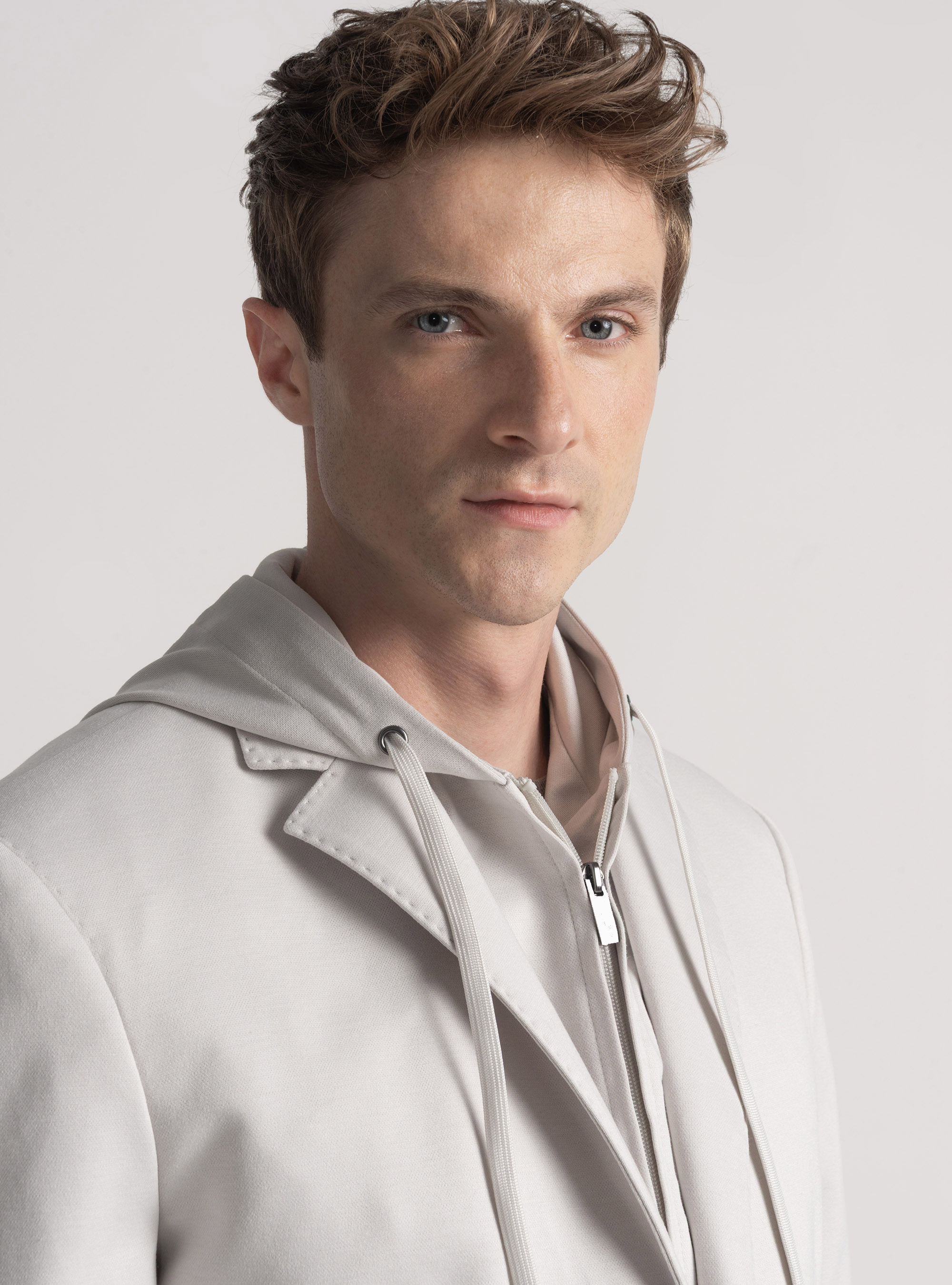 Giacca jersey con cappuccio removibile, PERLA 0178C