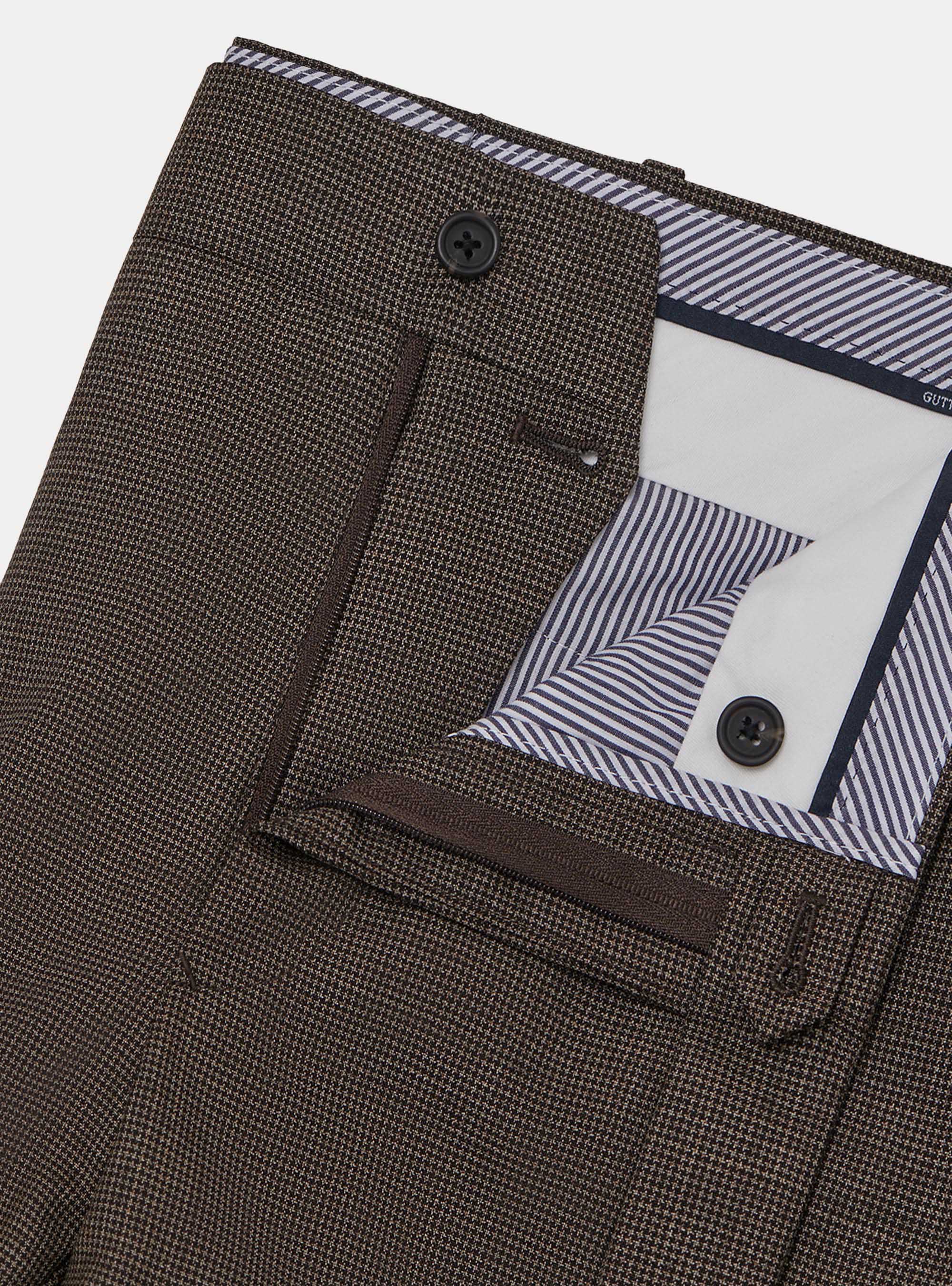 Pantaloni in pura lana pied de poule, MARRONE