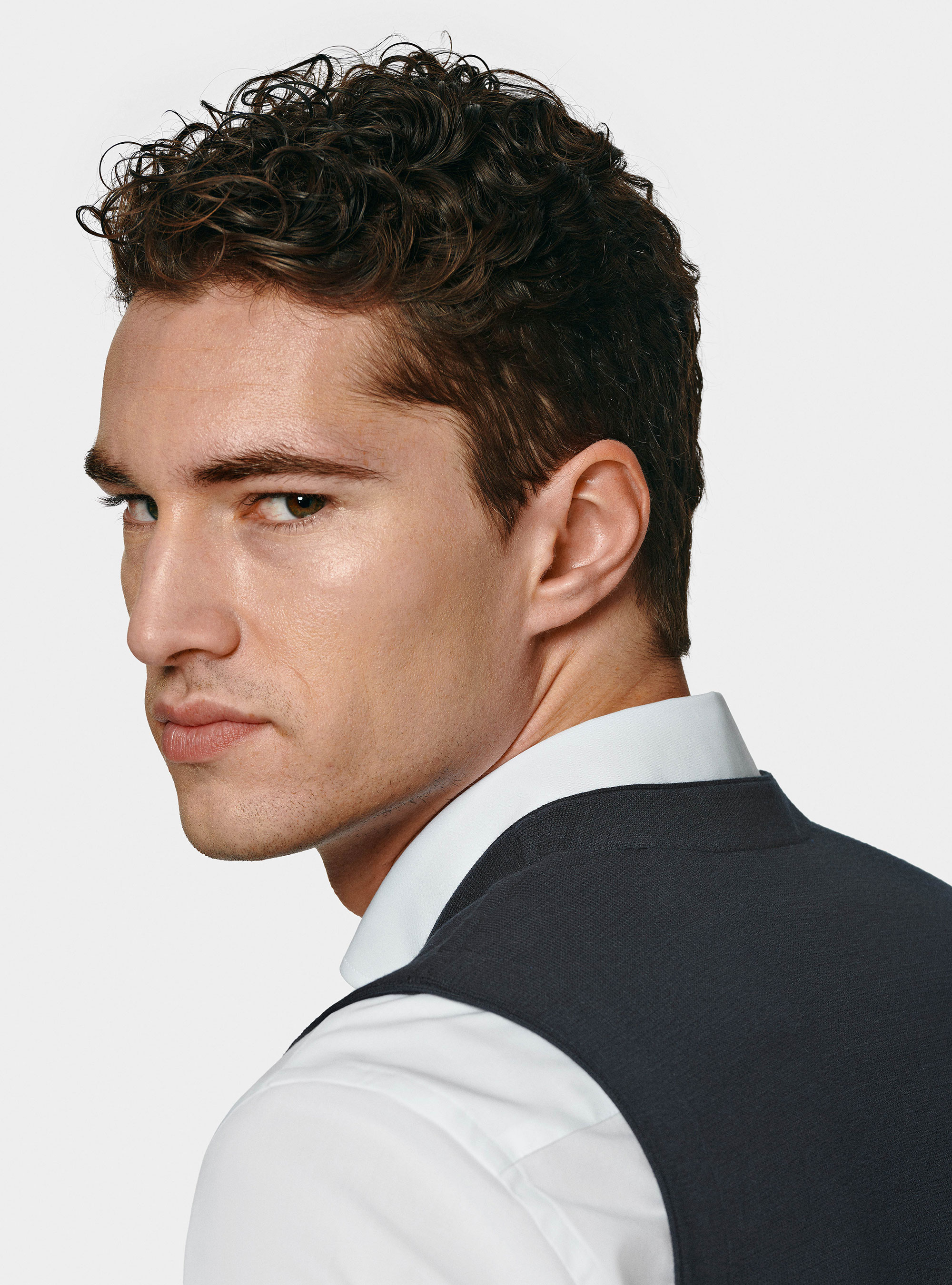 Double-breasted cotton knit waistcoat, NAVY BLUE