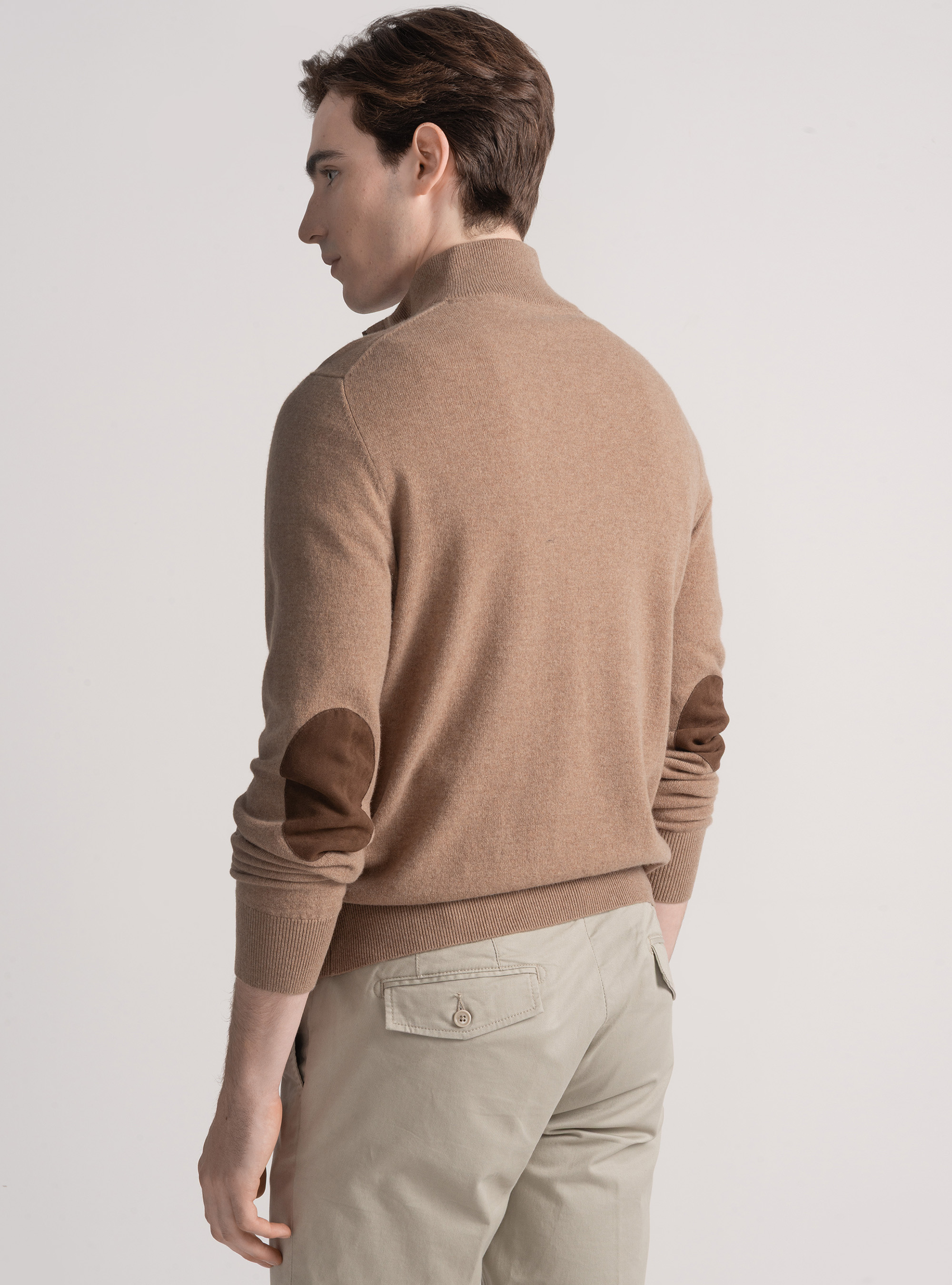 Punto con media cremallera de lana de cordero y cachemira, CAMMELLO 0570C