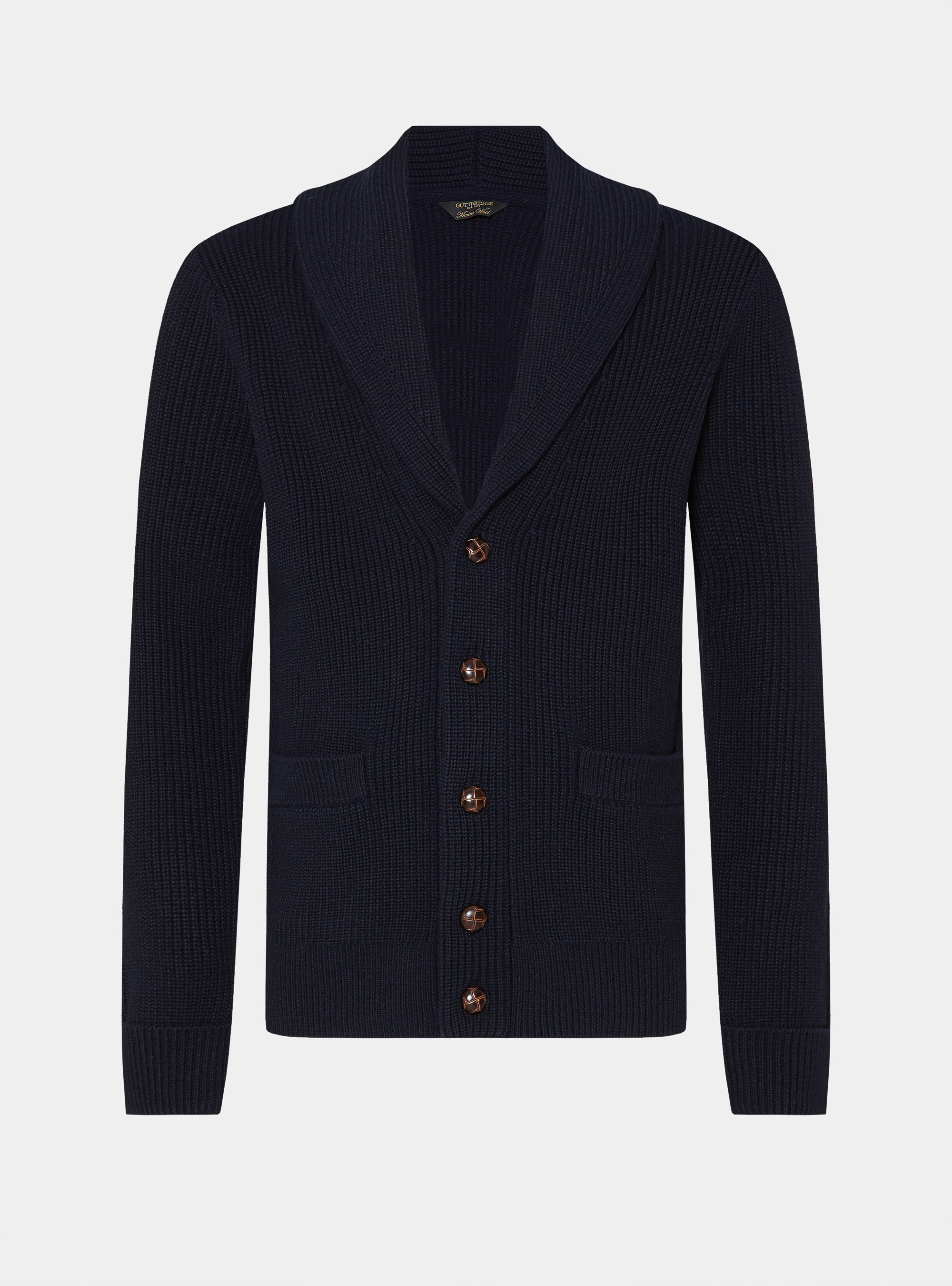 Merino wool shawl collar cardigan, NAVY BLUE