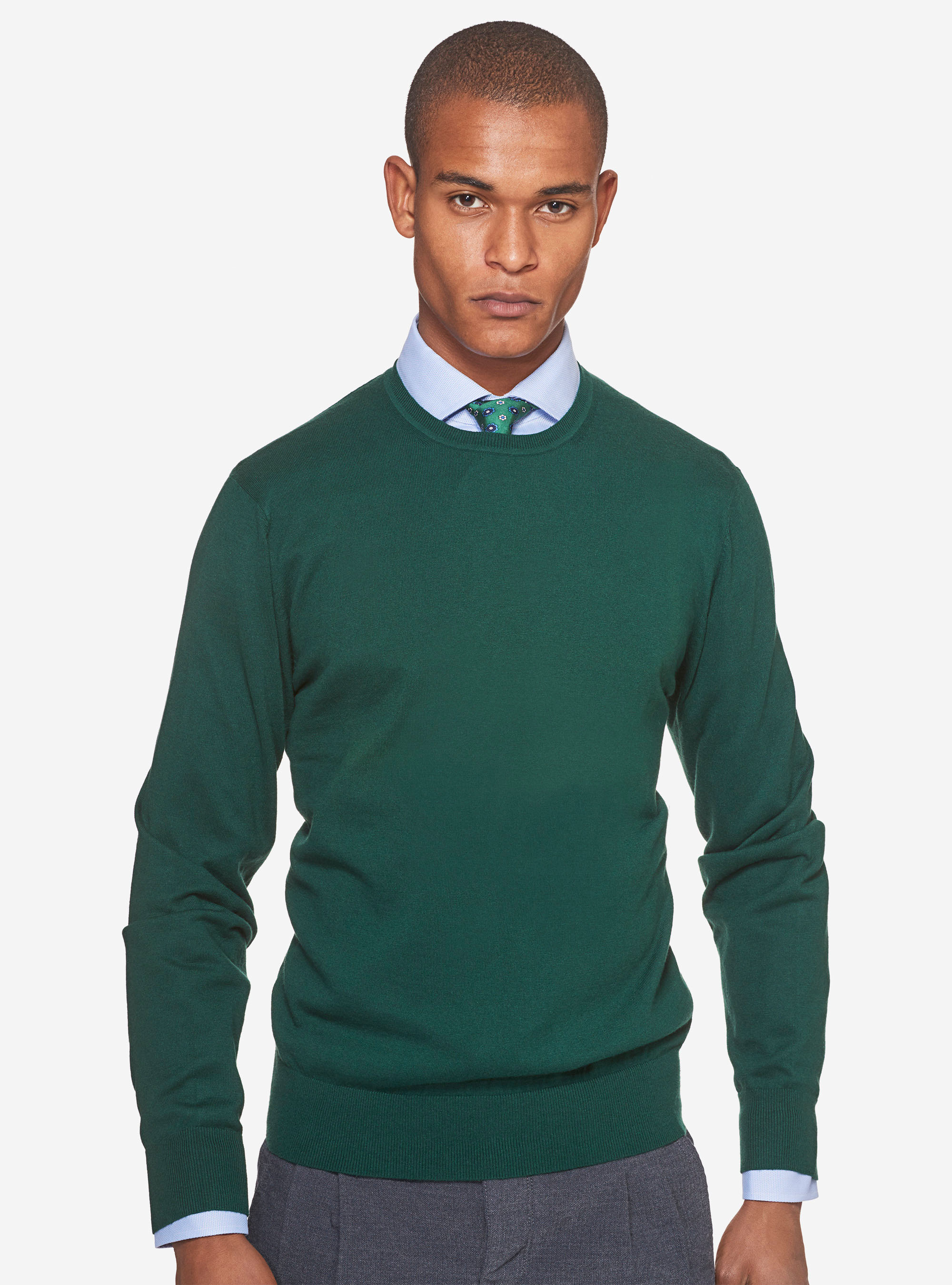 Maglia girocollo in cotone seta cashmere, VERDE