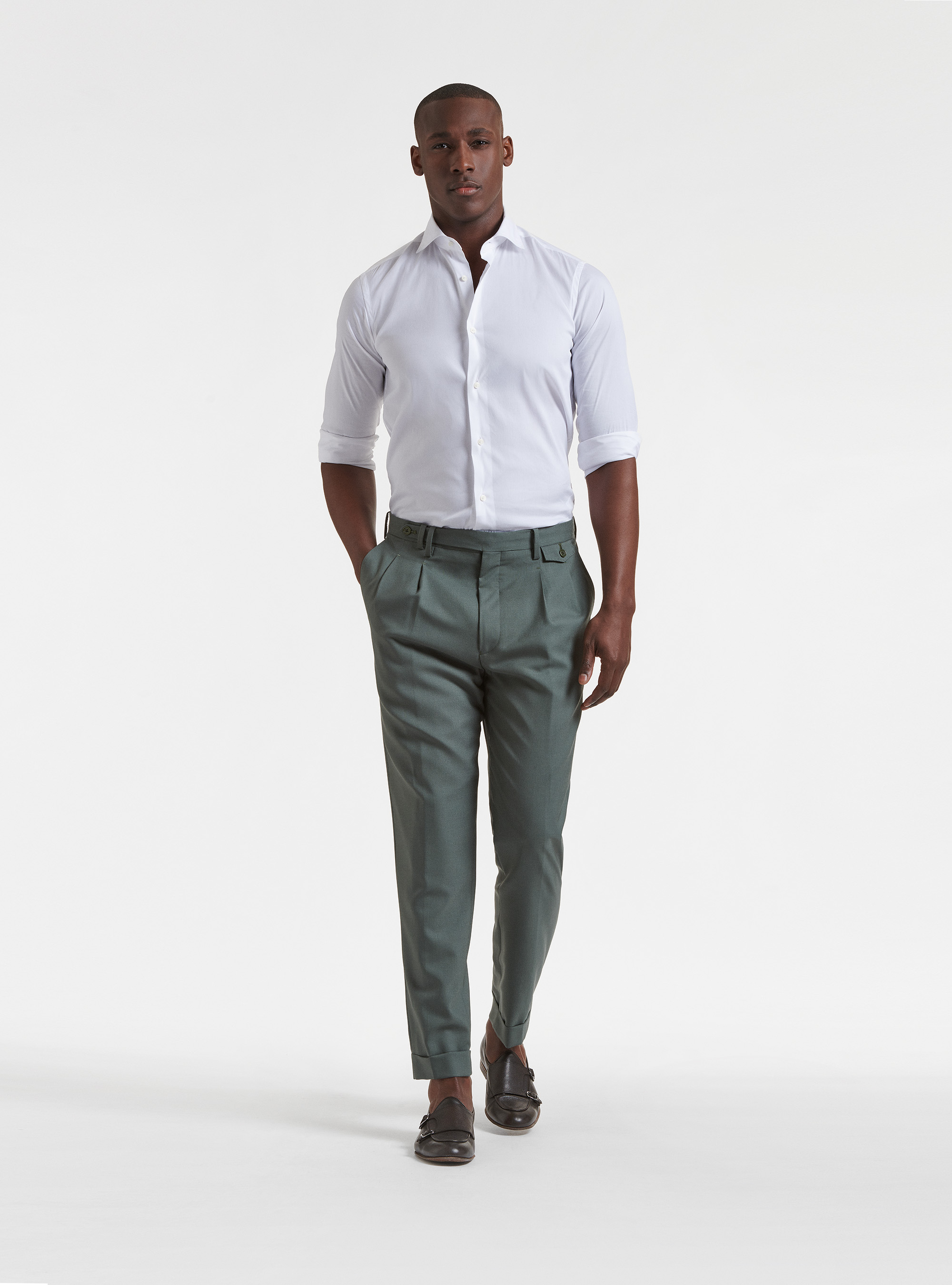 Vitale Barberis Canonico pure wool pleated trousers, SALVIA 0602C