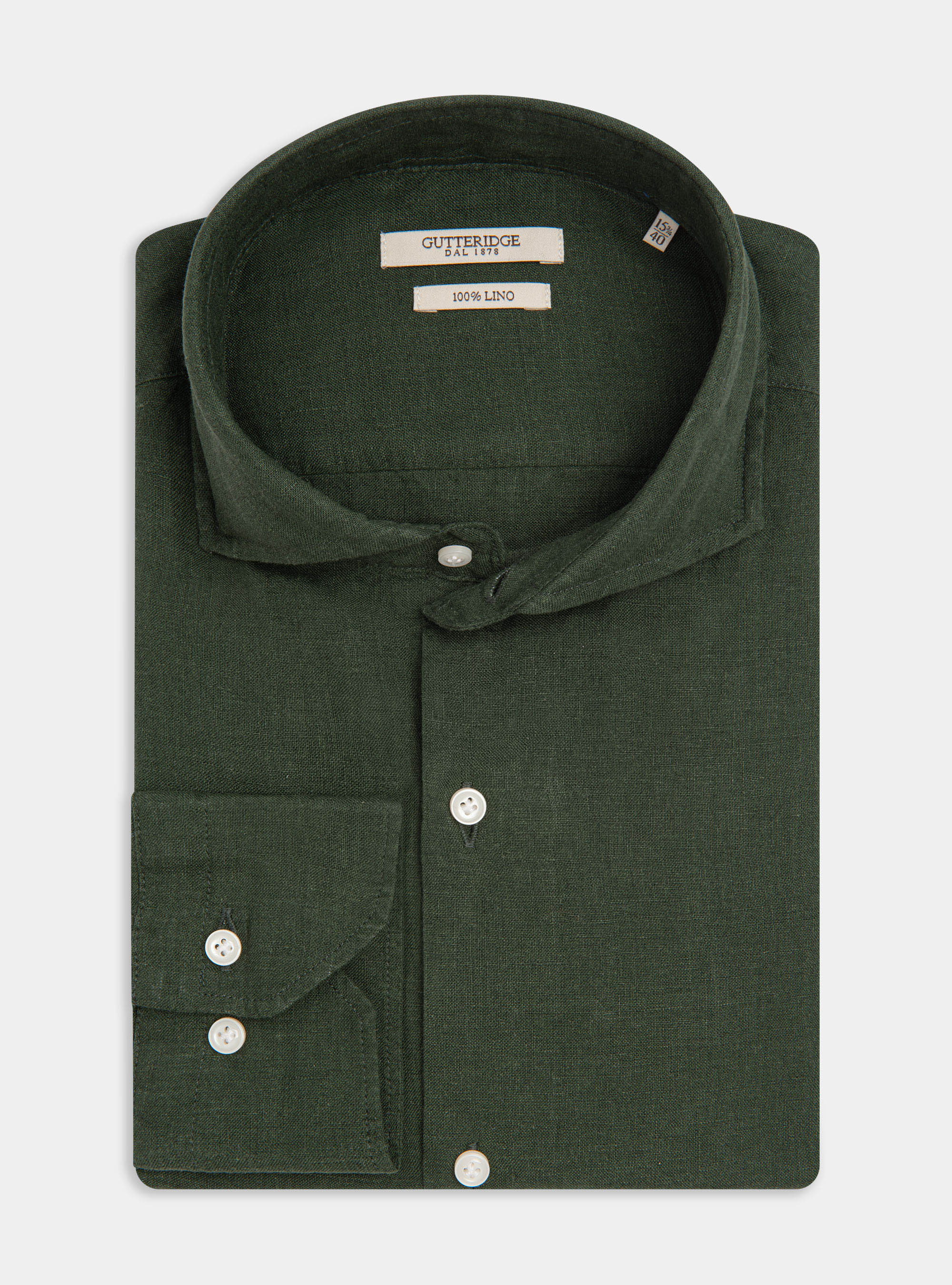 Gutteridge - French collar shirt in pure linen, Unisex, Green, Size: 39