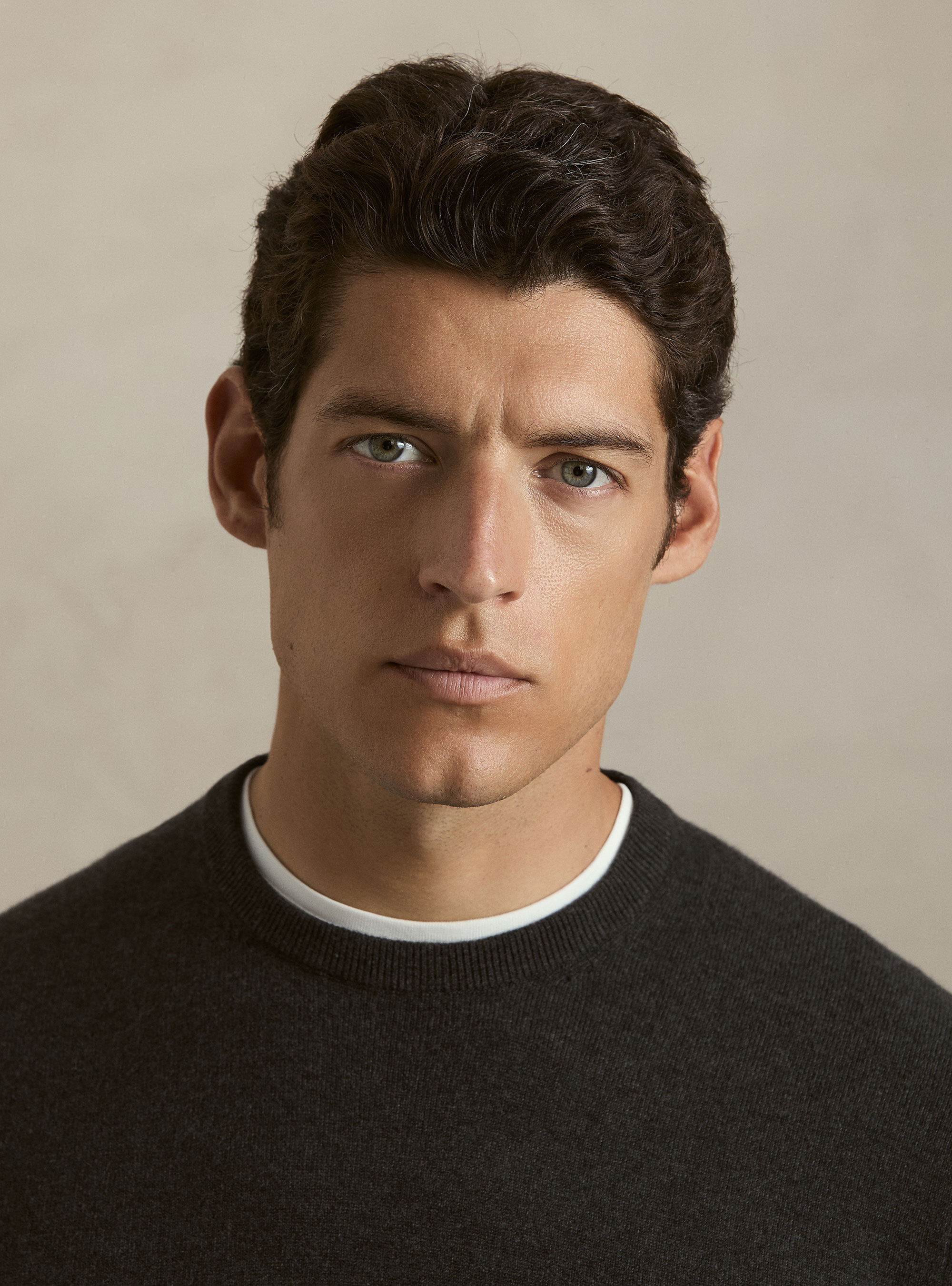 Lambswool and cashmere crewneck sweater, ASPHALT GREY