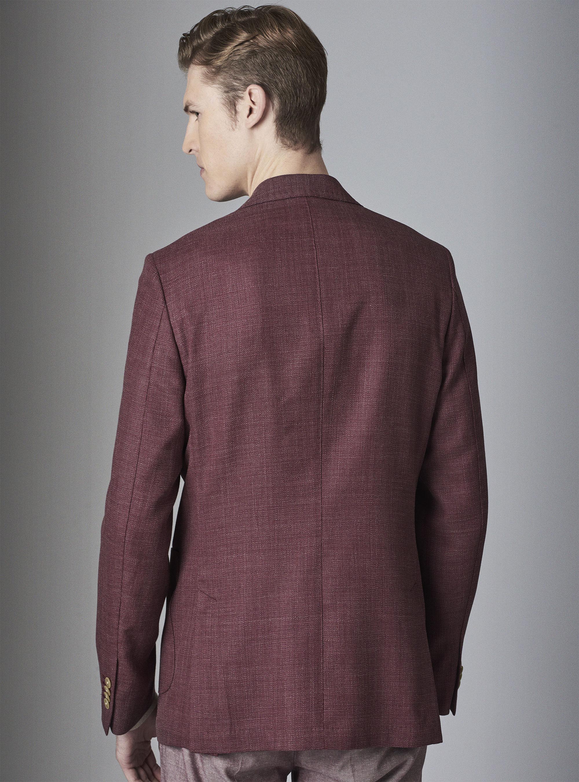 Jacke aus reiner Wolle mit Mikrotextur, BORDEAUX 0311C