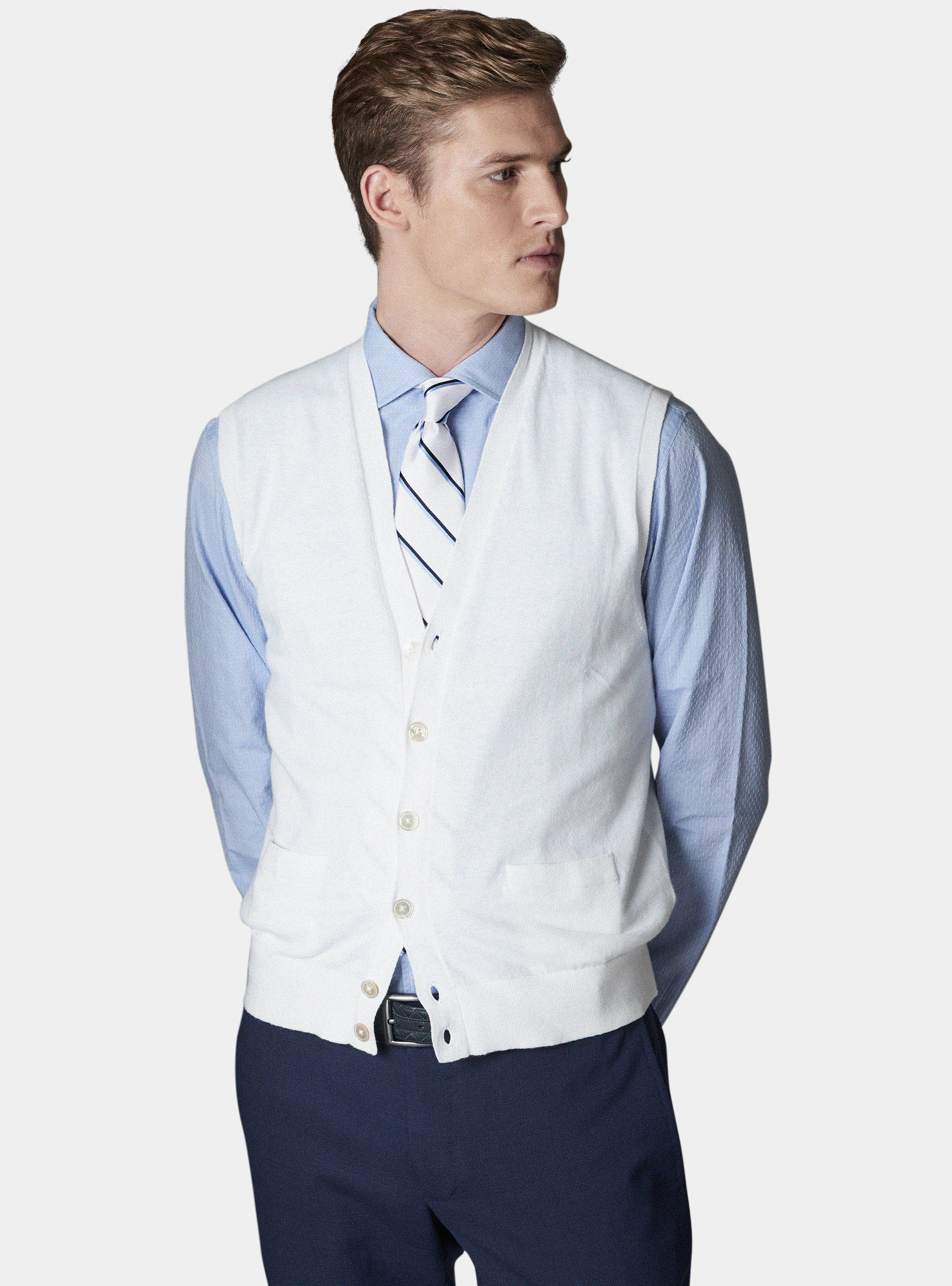 Gilet in maglia in cotone e lino, BIANCO