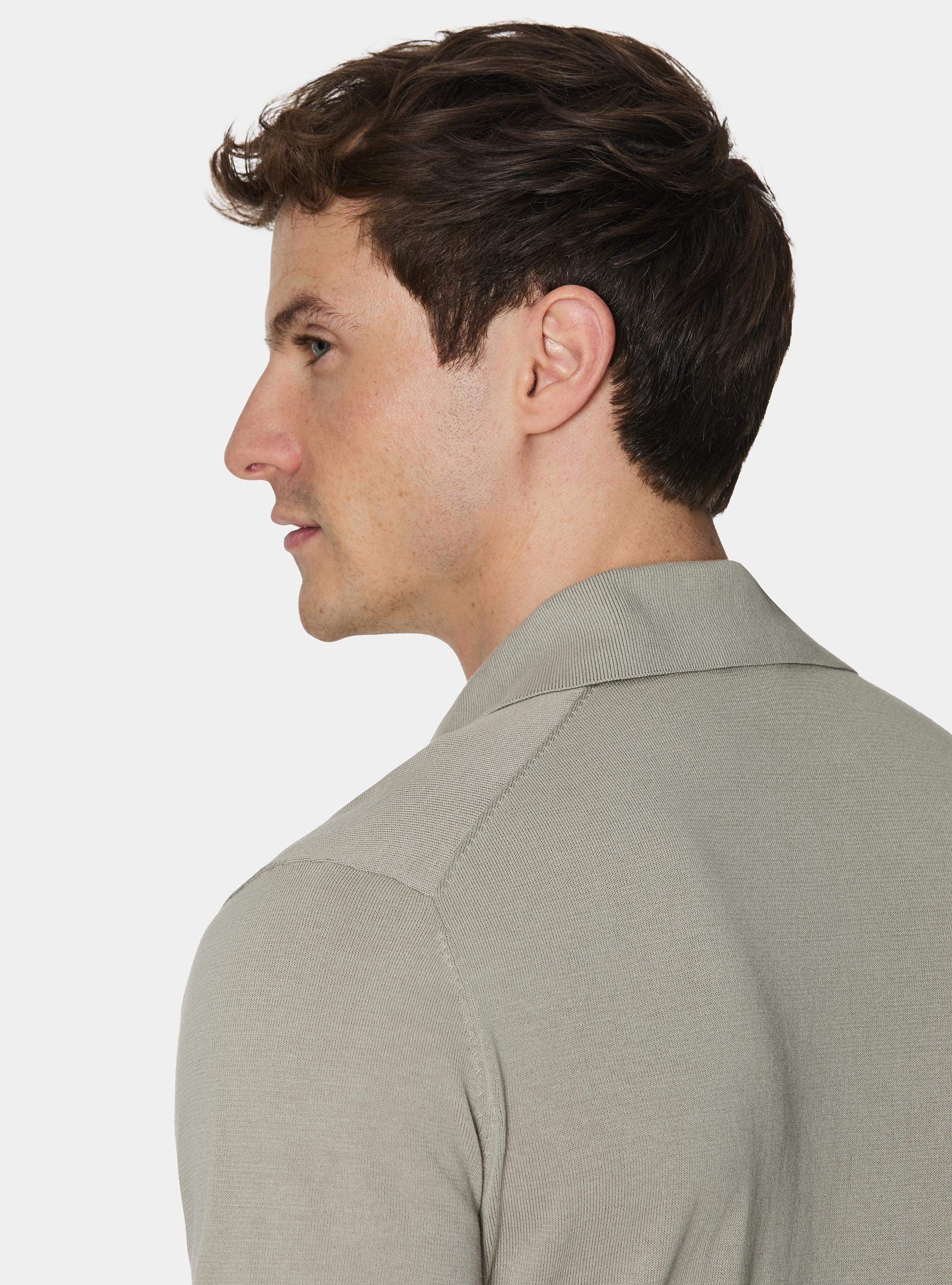 Extra-fine cotton knit polo shirt, SAND