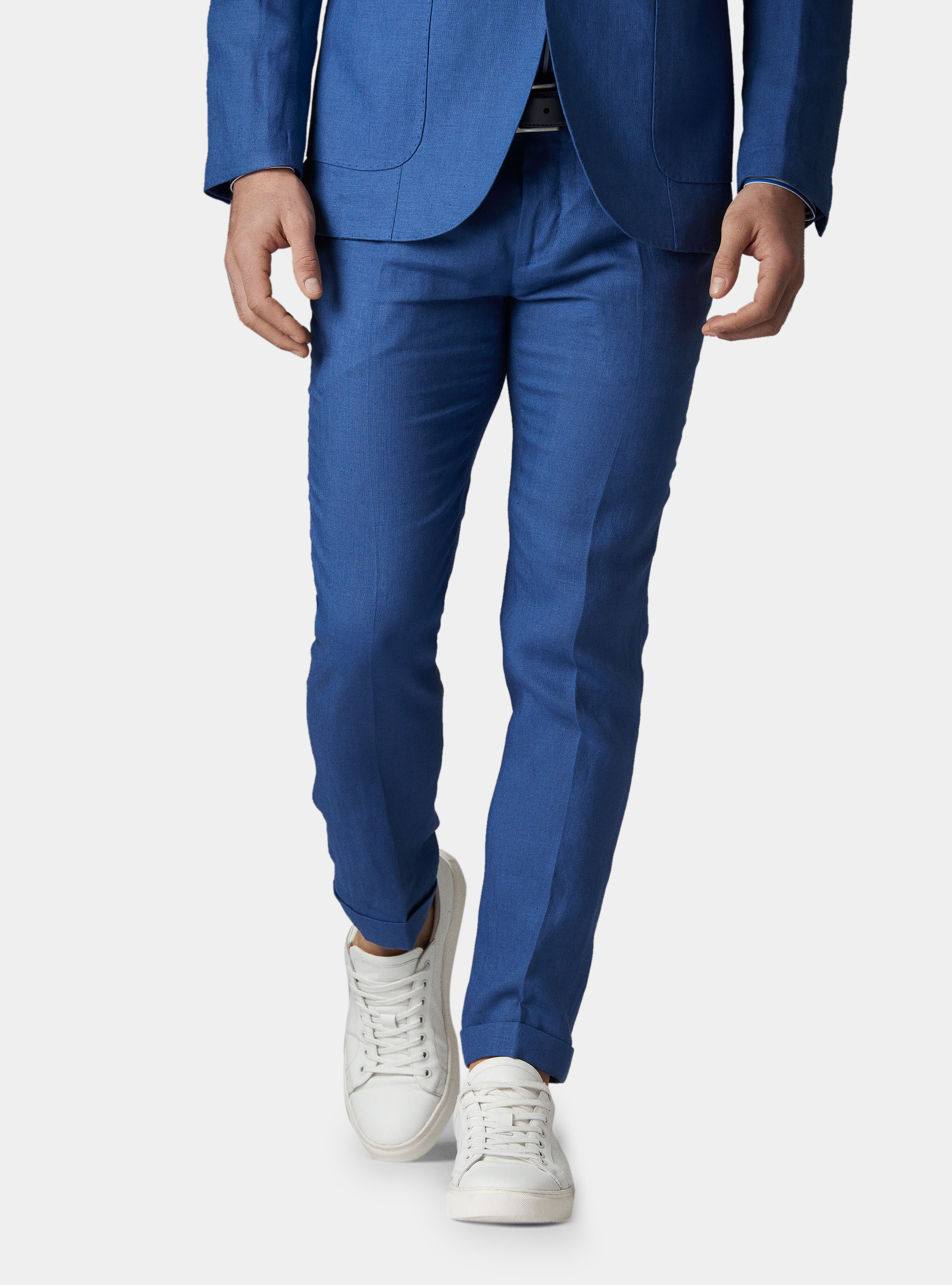 Pantalone con pince per abito in lino ritorto, BLU
