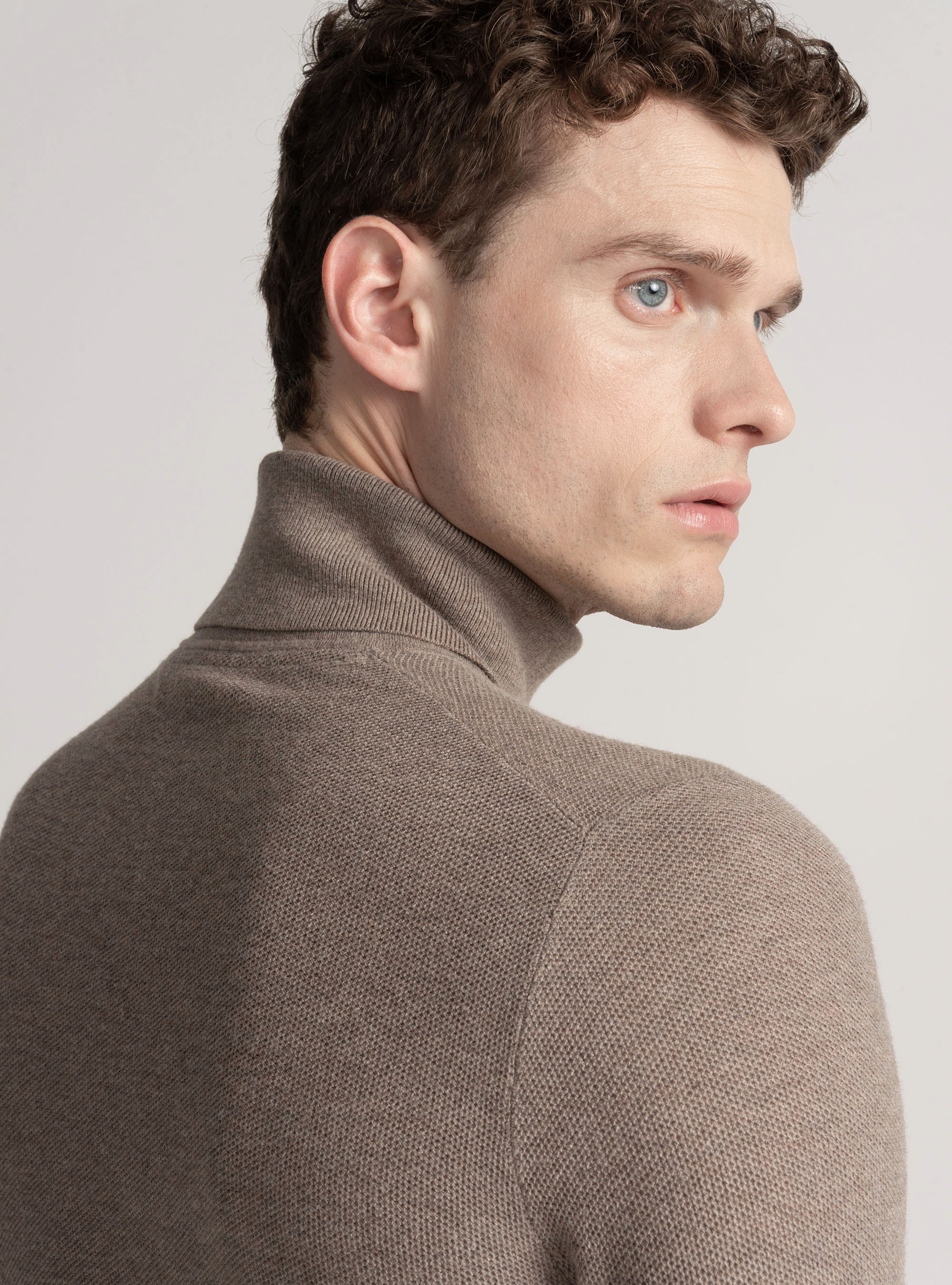 Dolcevita nido d'ape in cotone cashmere, FANGO