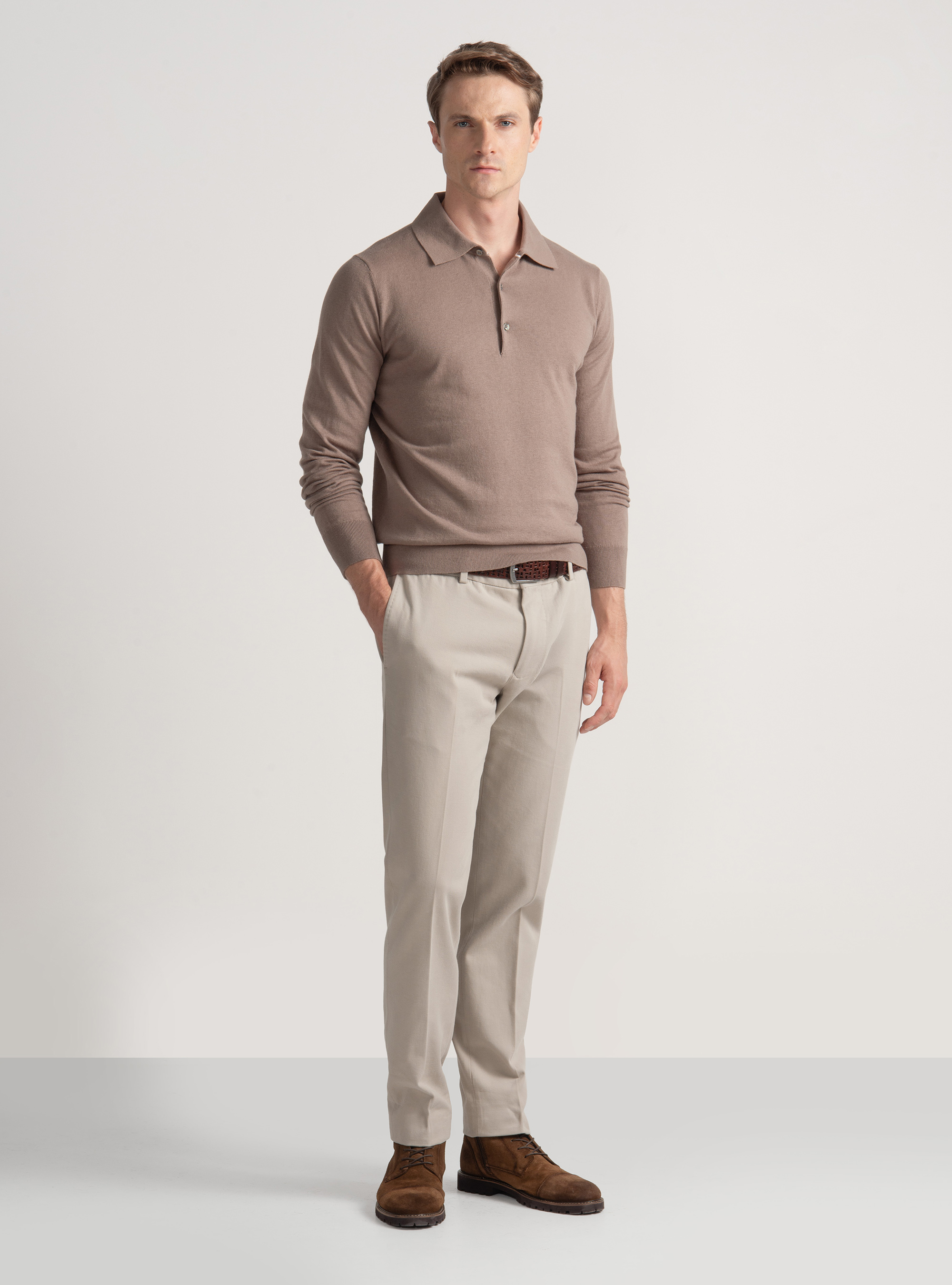 Cotton and cashmere knit polo shirt, FANGO 0555C