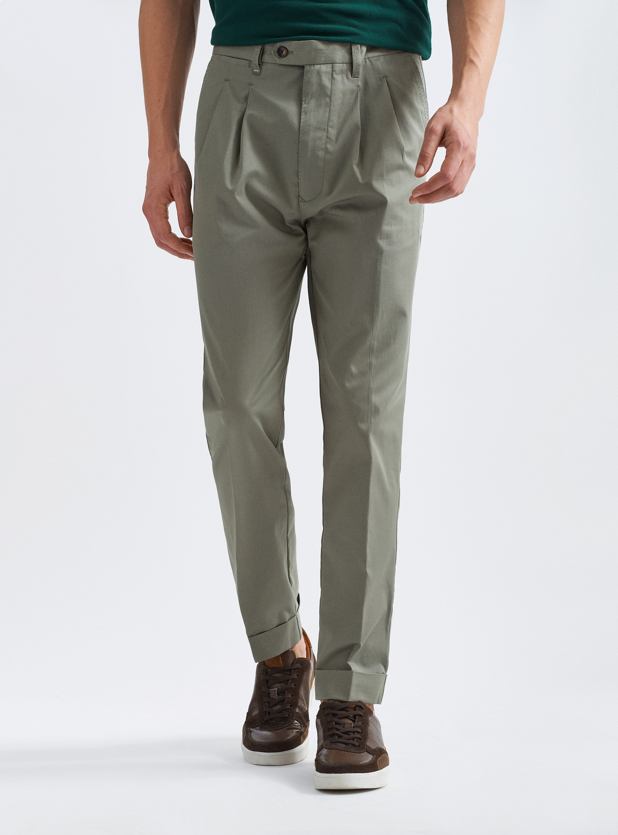 Pantaloni con doppia pince in twill leggero, SALVIA 0602C