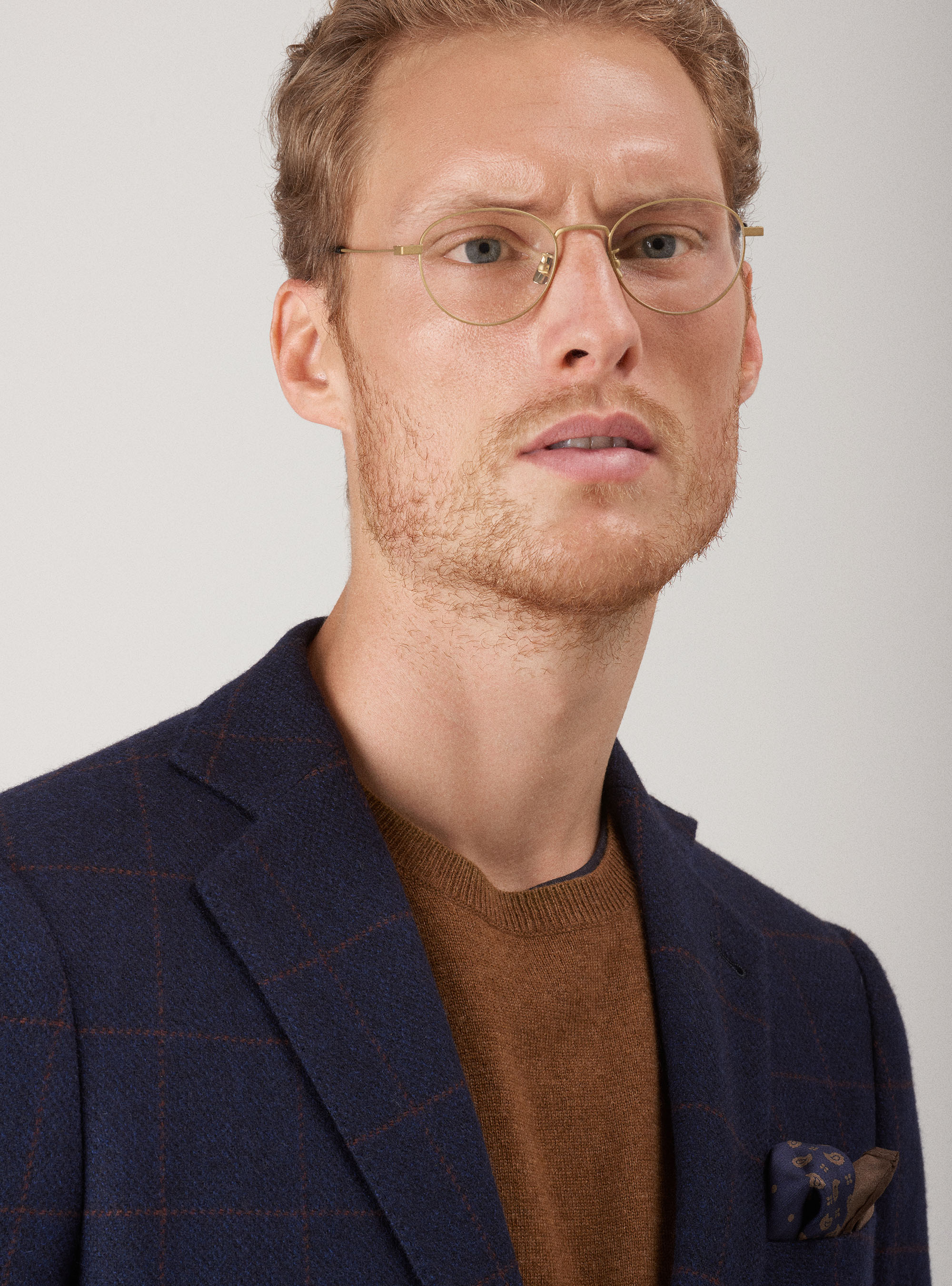 Checked jacket in lambswool and cashmere, NAVY BLUE