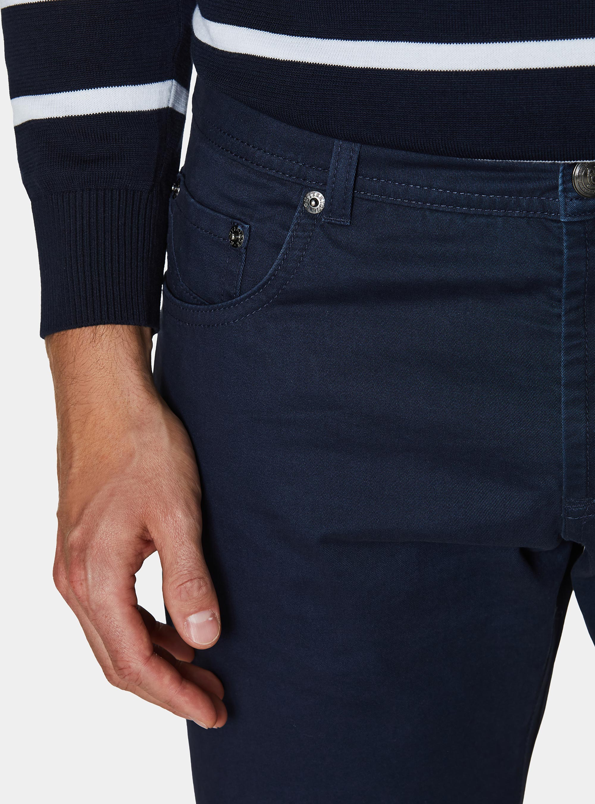 Pantaloni slim fit in twill di cotone, BLU NAVY
