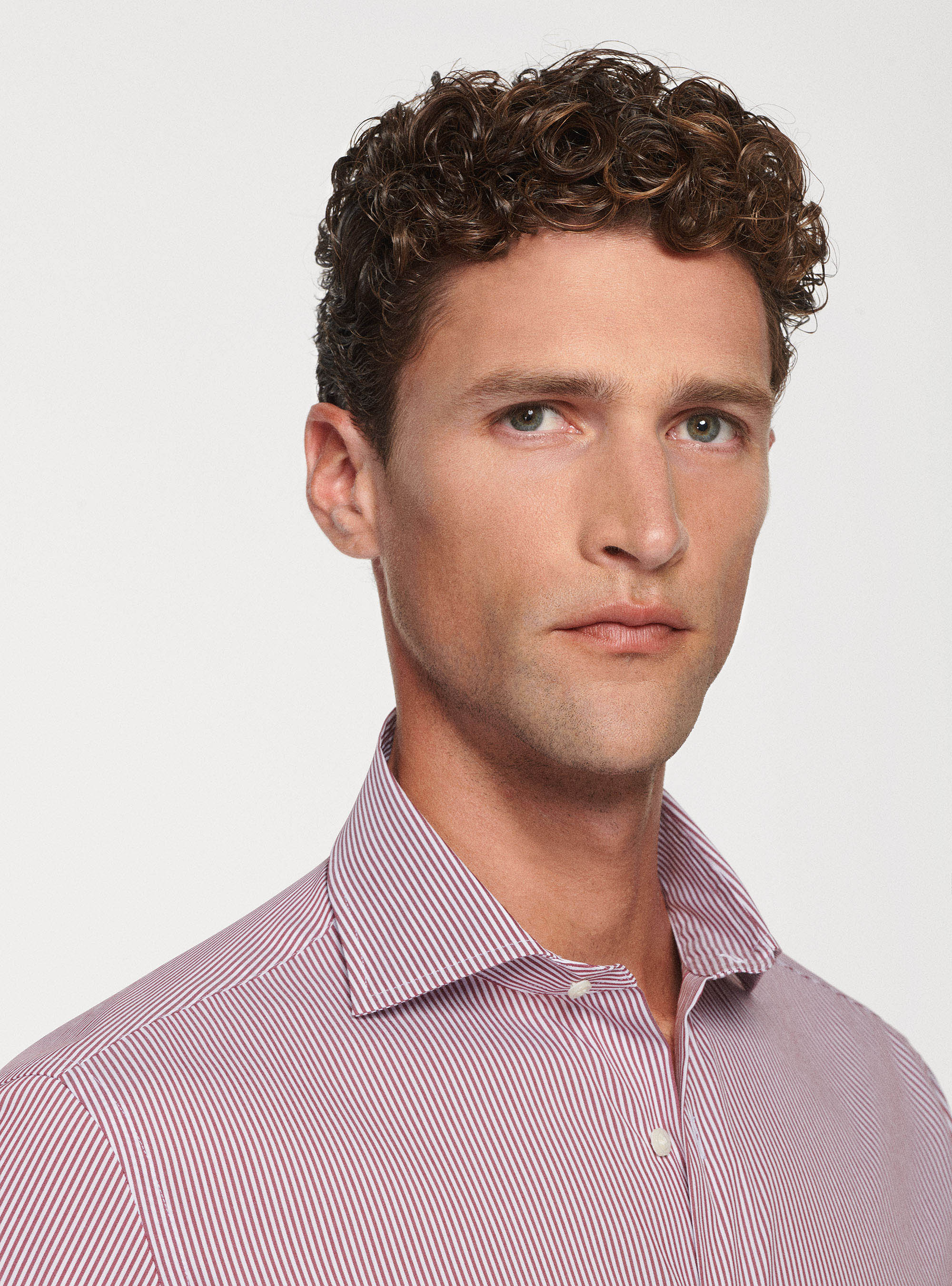 Camicia in popeline stretch rigato, BORDEAUX