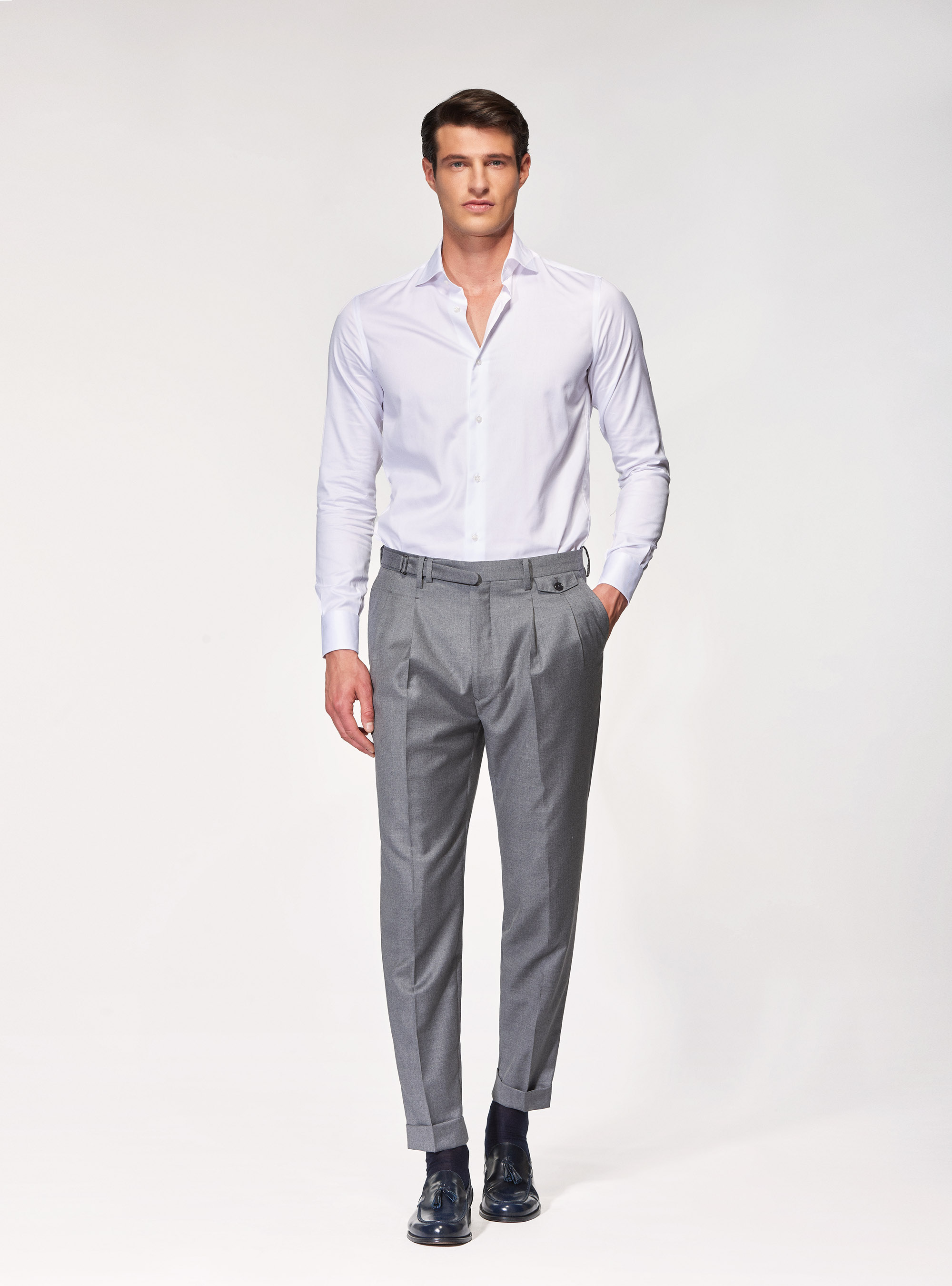 Pantaloni in pura lana superfine 110's Vitale Barberis Canonico, GRIGIO CHIARO
