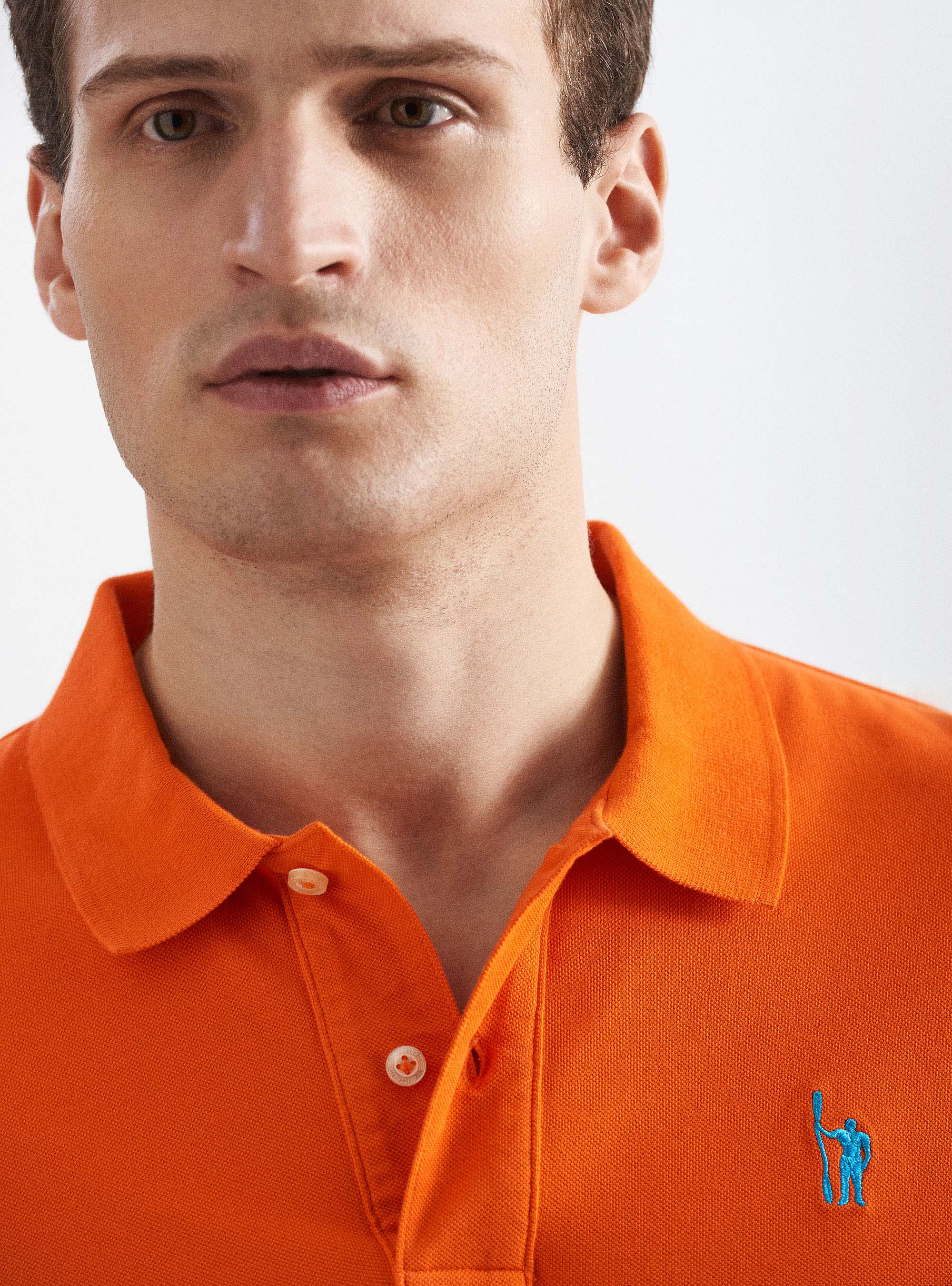 Classic cotton pique polo with embroidery, ORANGE