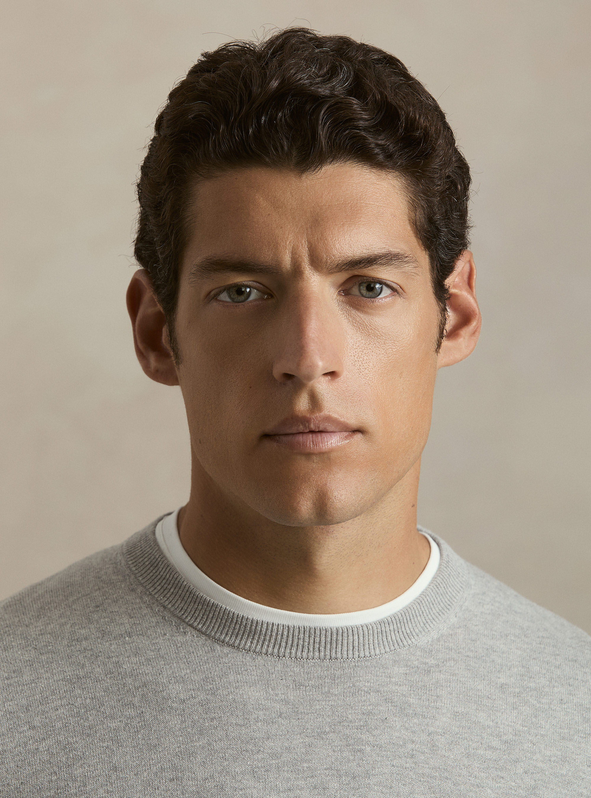 Maglia girocollo in cotone seta e cashmere, GRIGIO CHIARO MELANGE