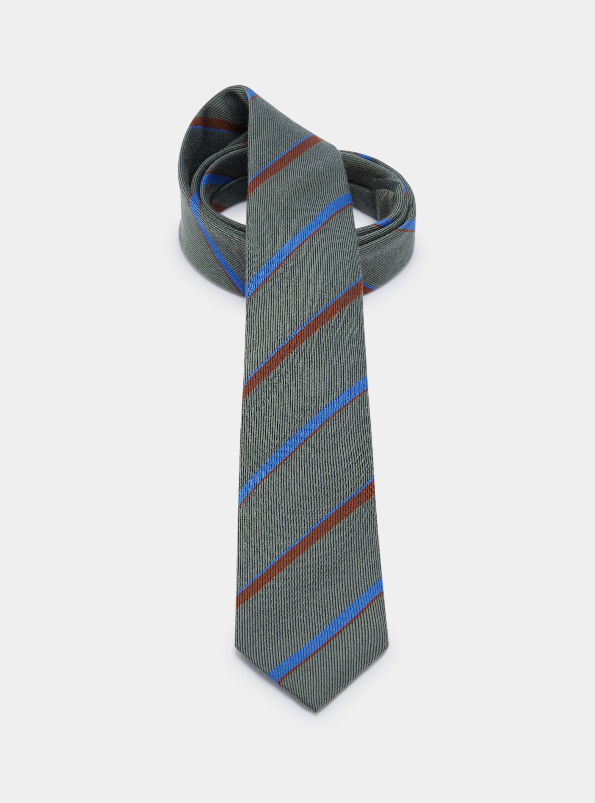 Striped tie in wool and silk twill, GREEN