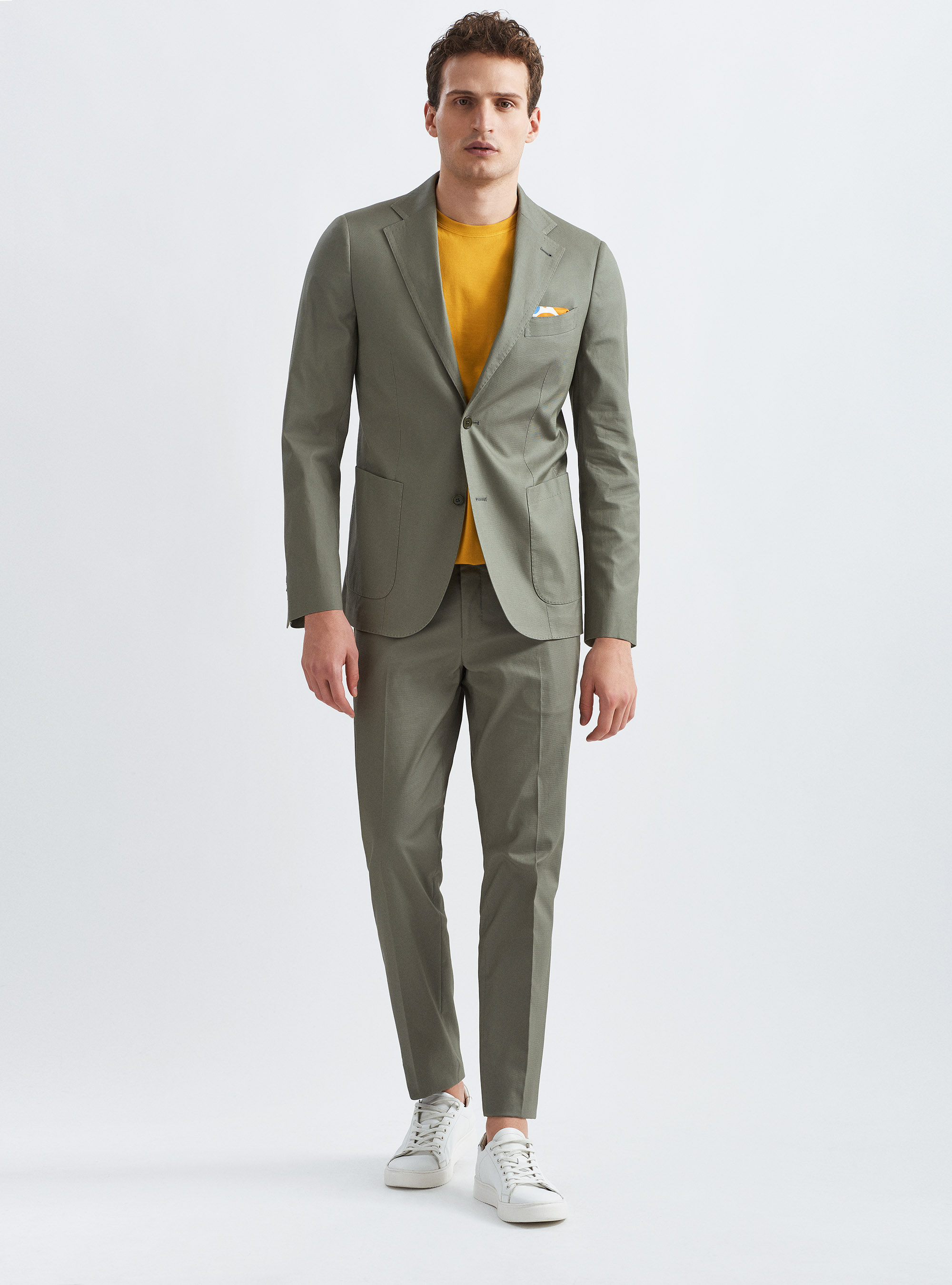 Pantaloni per abito in cotone stretch armaturato, SALVIA 0602C