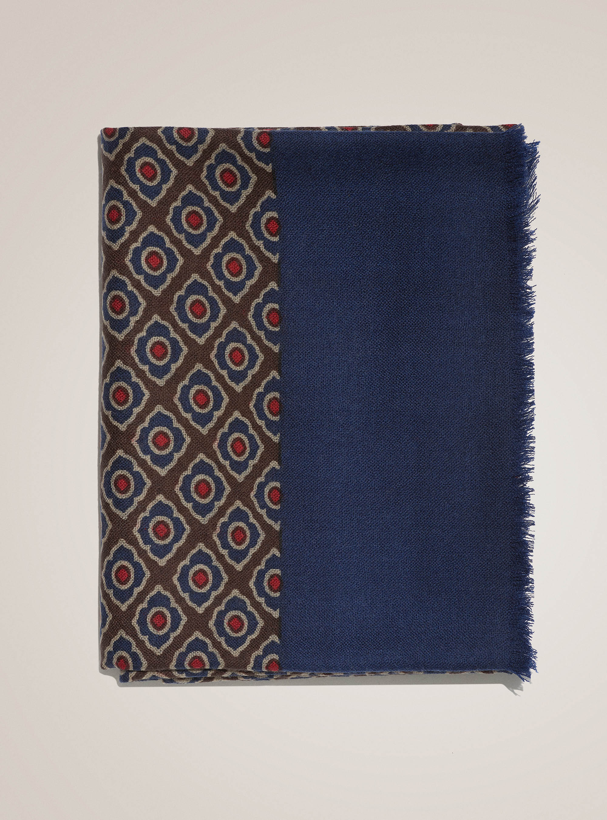 Sciarpa 100% lana a fantasia geometrica, MARRONE