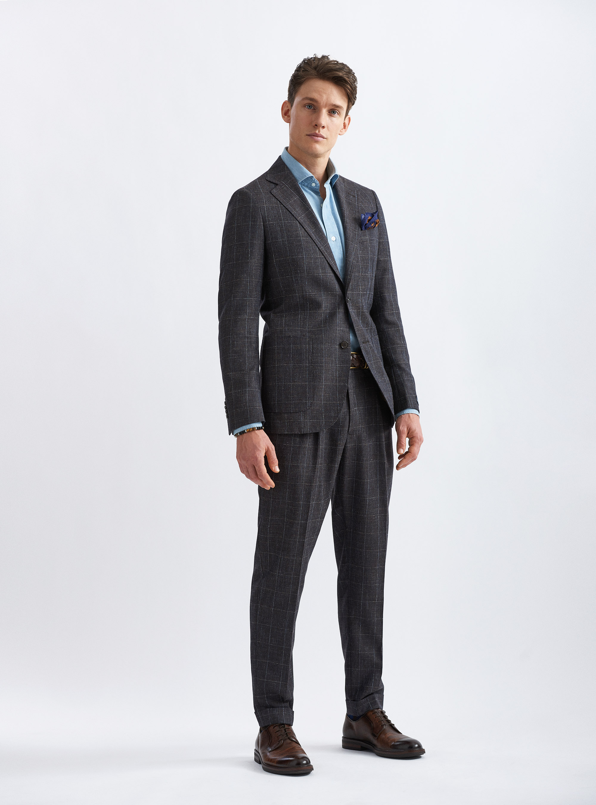 Marlane wool blend checked suit blazer, BROWN