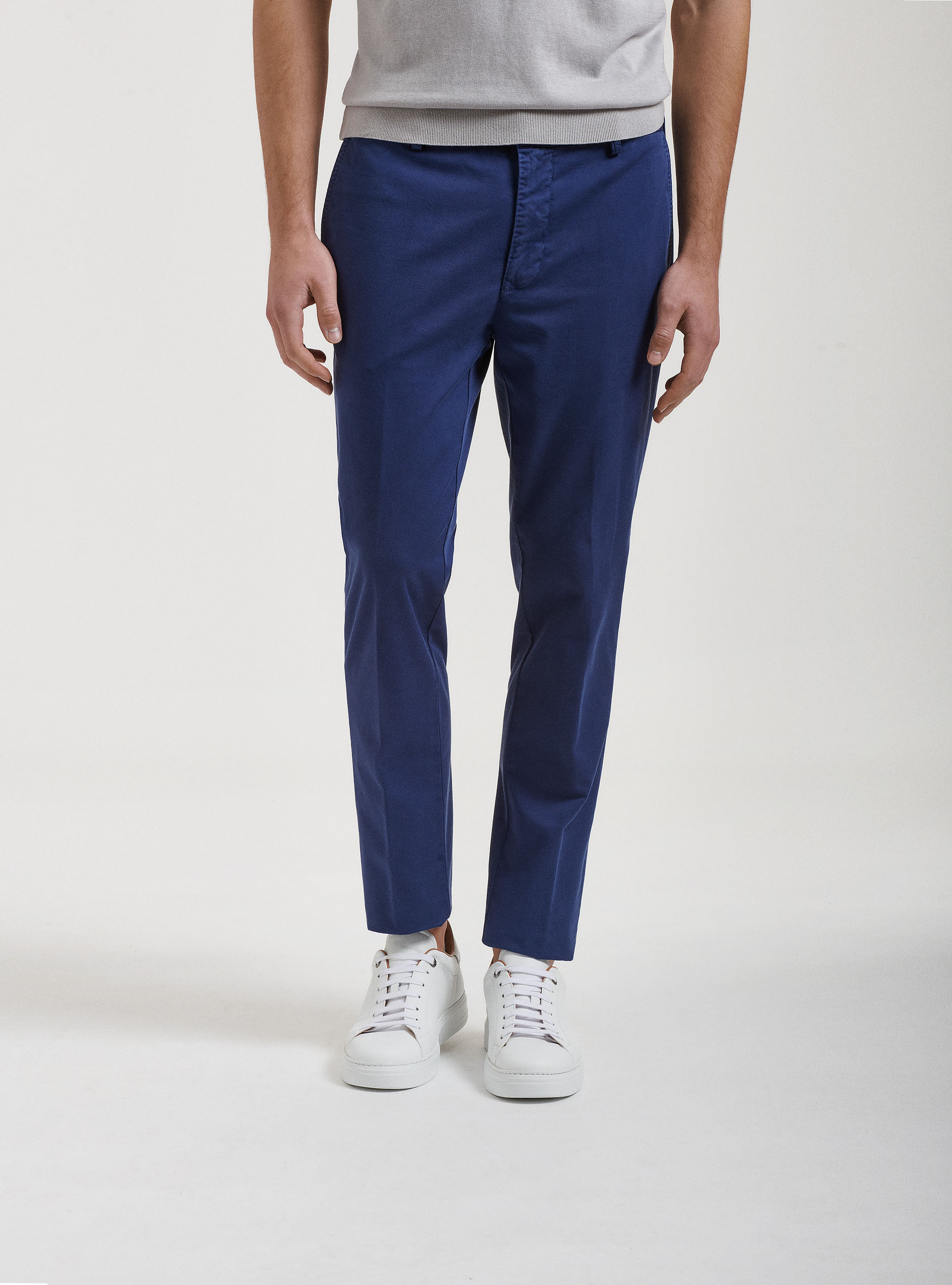 Pantaloni chino in twill stretch tinto in capo, BLU
